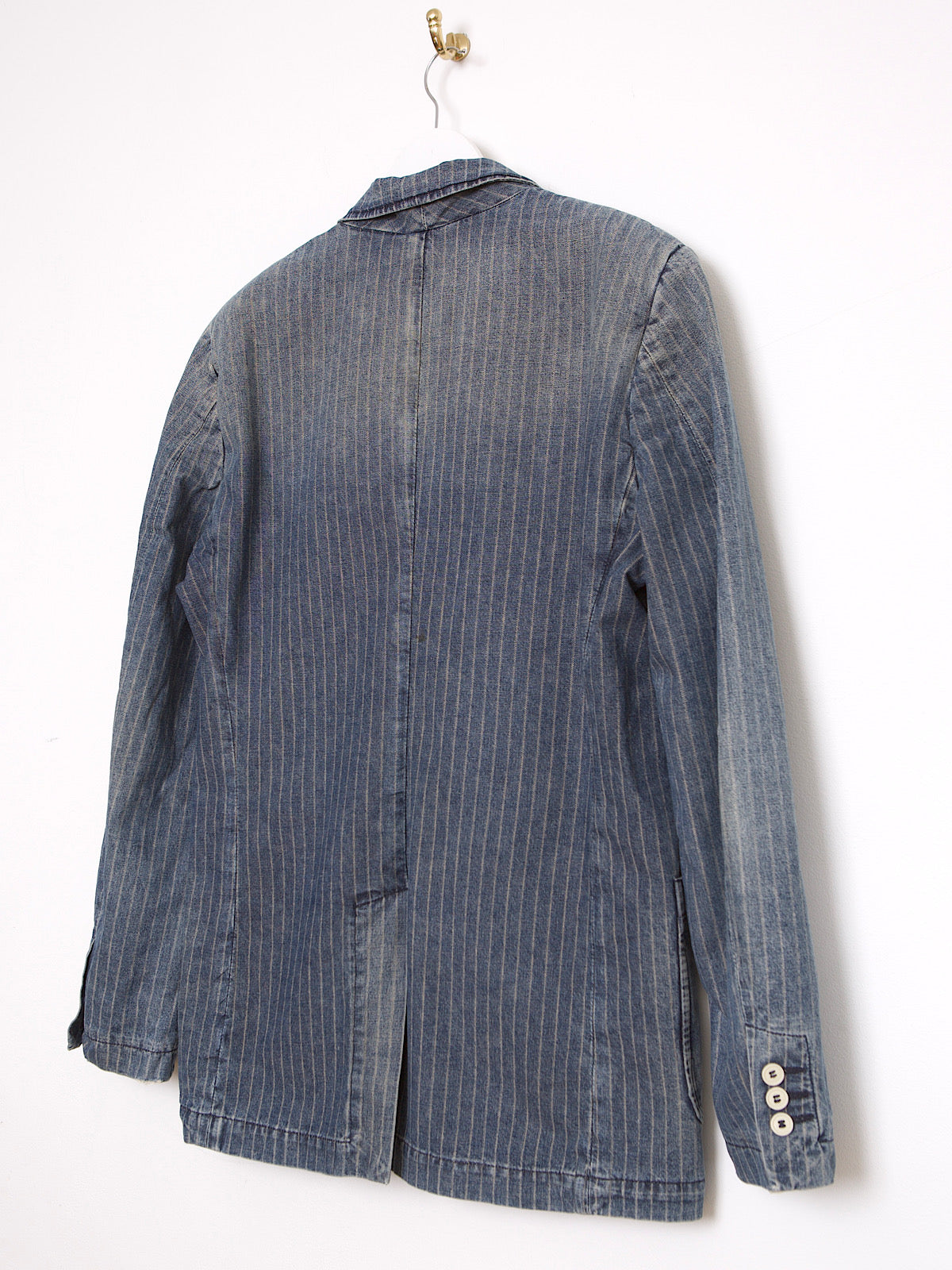 90S VINTAGE REPLAY DENIM BLAZER PINSTRIPE DISTRESSED