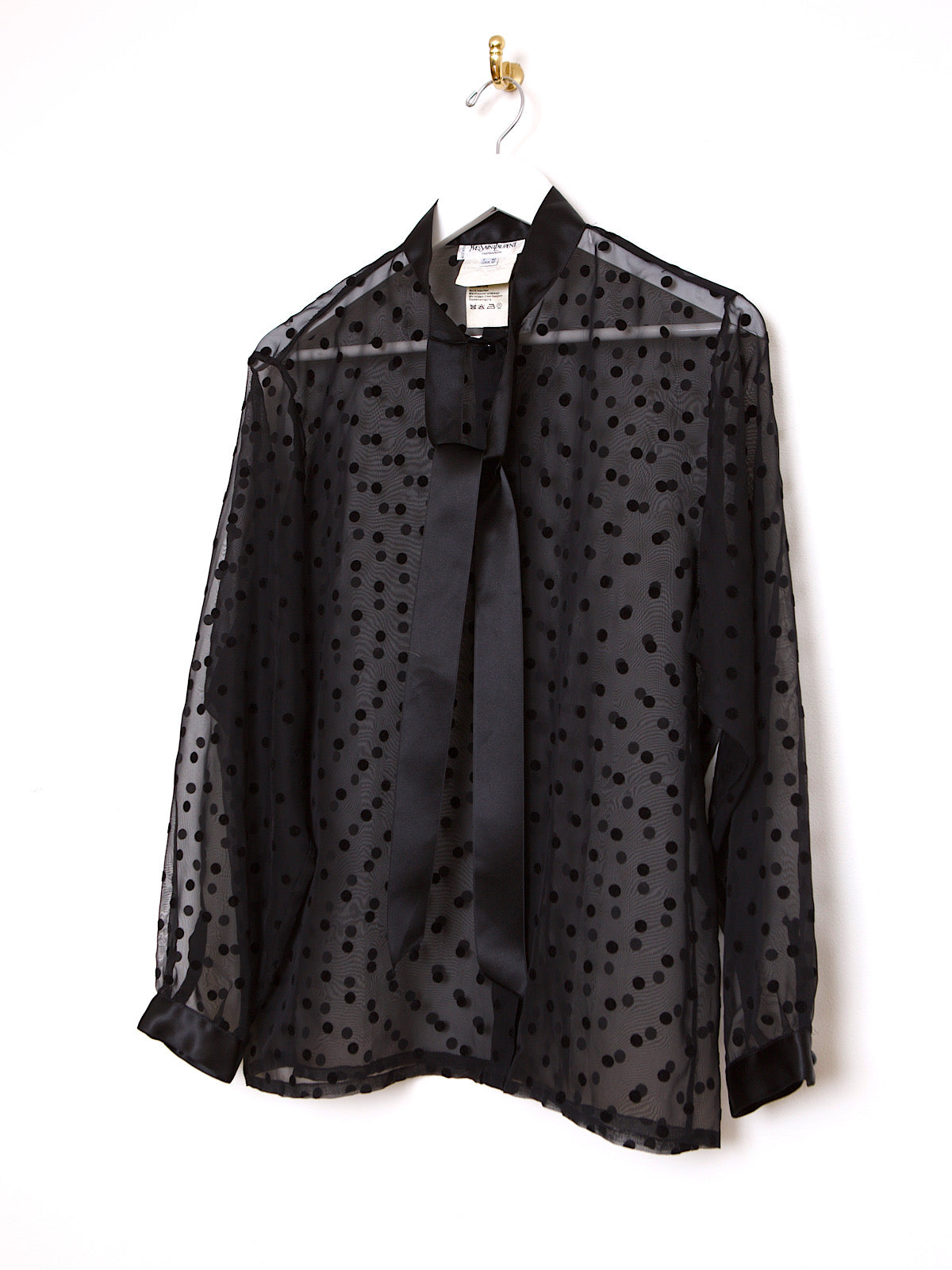 80S VINTAGE YVES SAINT LAURENT VARIATION POLKA DOTS SHEER BLOUSE