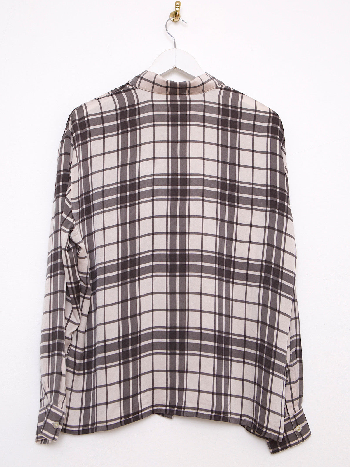 90S VINTAGE PURE SILK TARTAN SHIRT GREY BY ESCADA