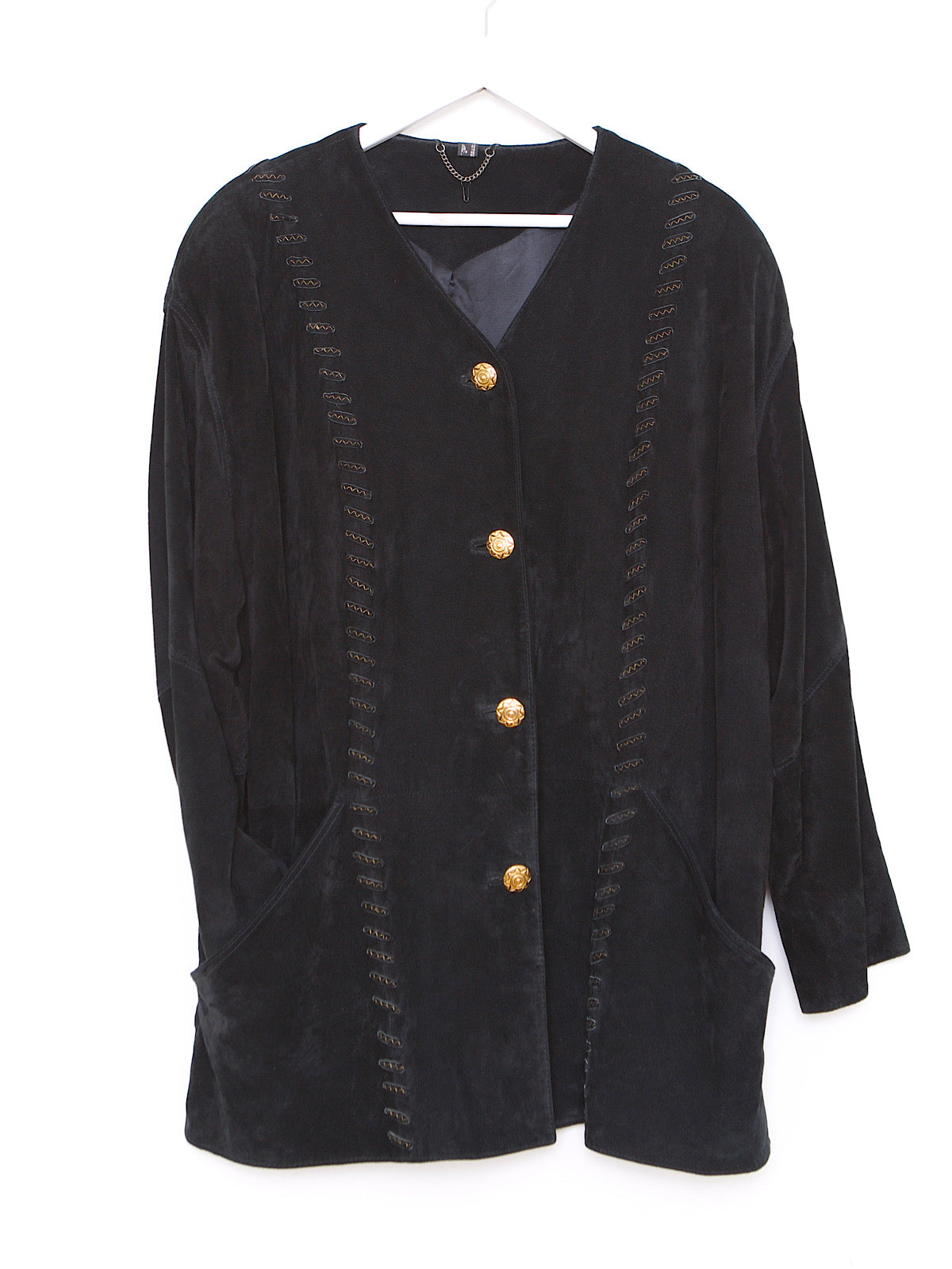 VINTAGE BLACK LEATHER SUEDE COAT GOLD DETAILS