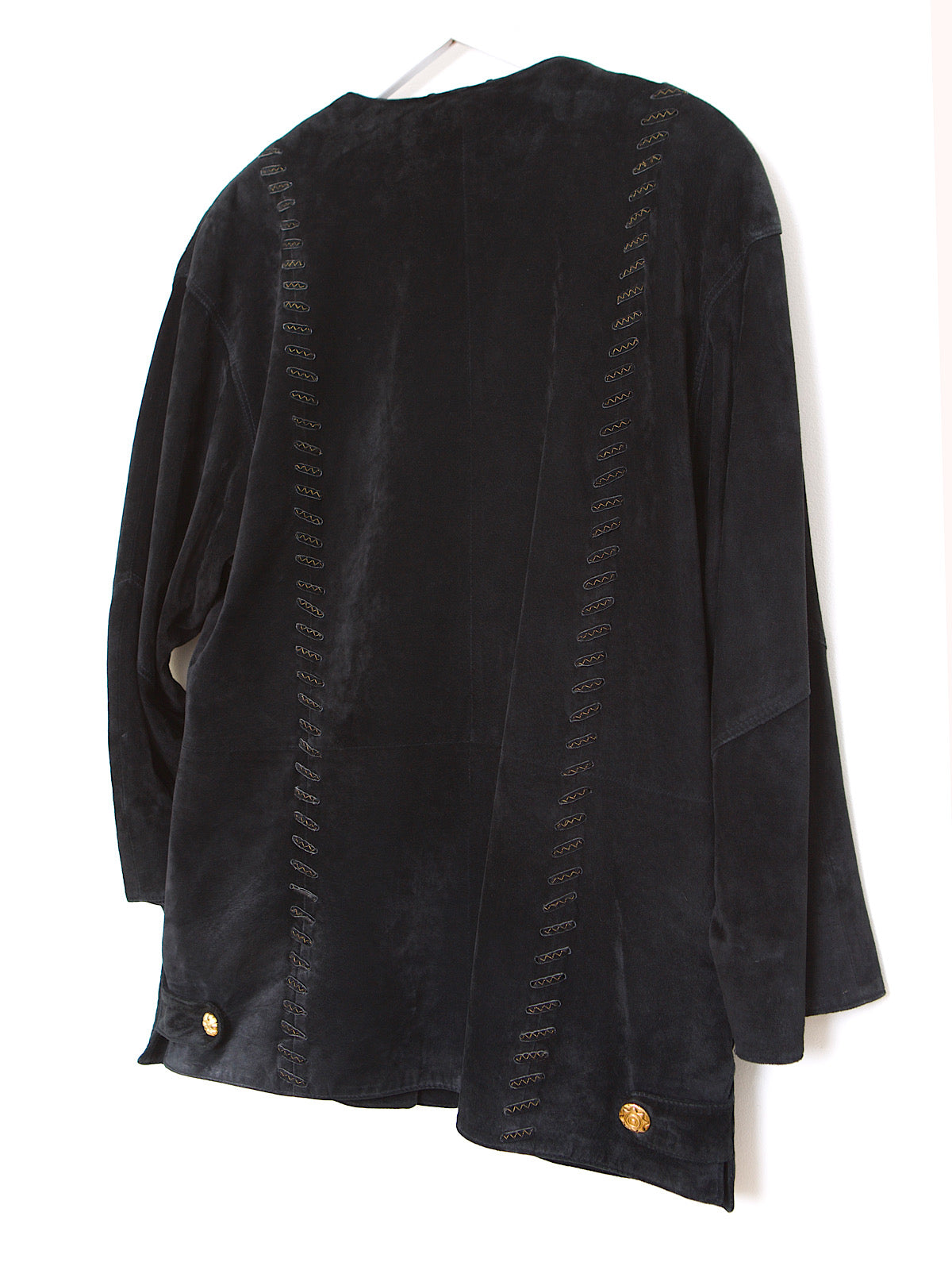 VINTAGE BLACK LEATHER SUEDE COAT GOLD DETAILS