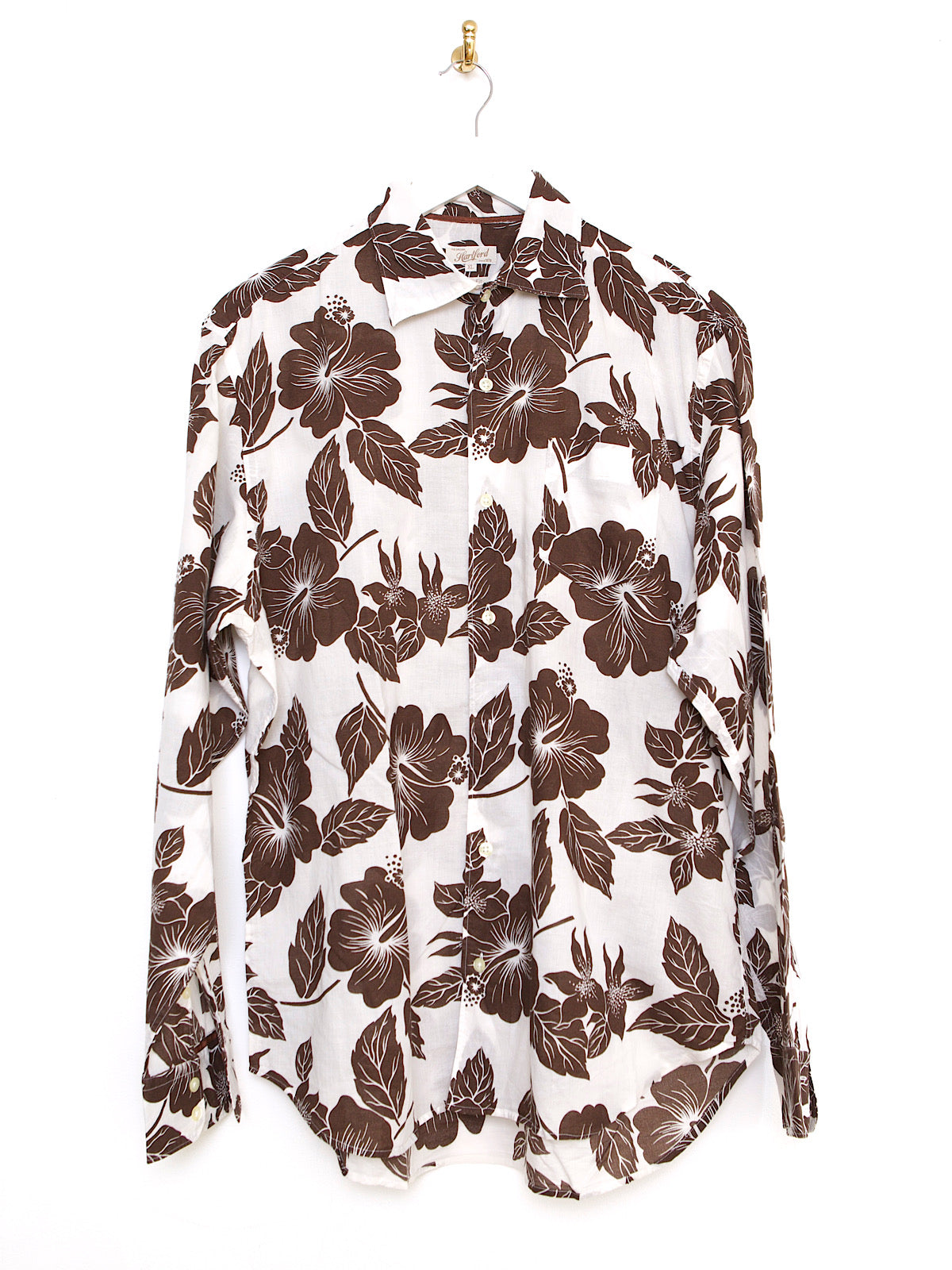 VINTAGE BROWN FLORAL HAWAIIAN SHIRT LONG SLEEVES