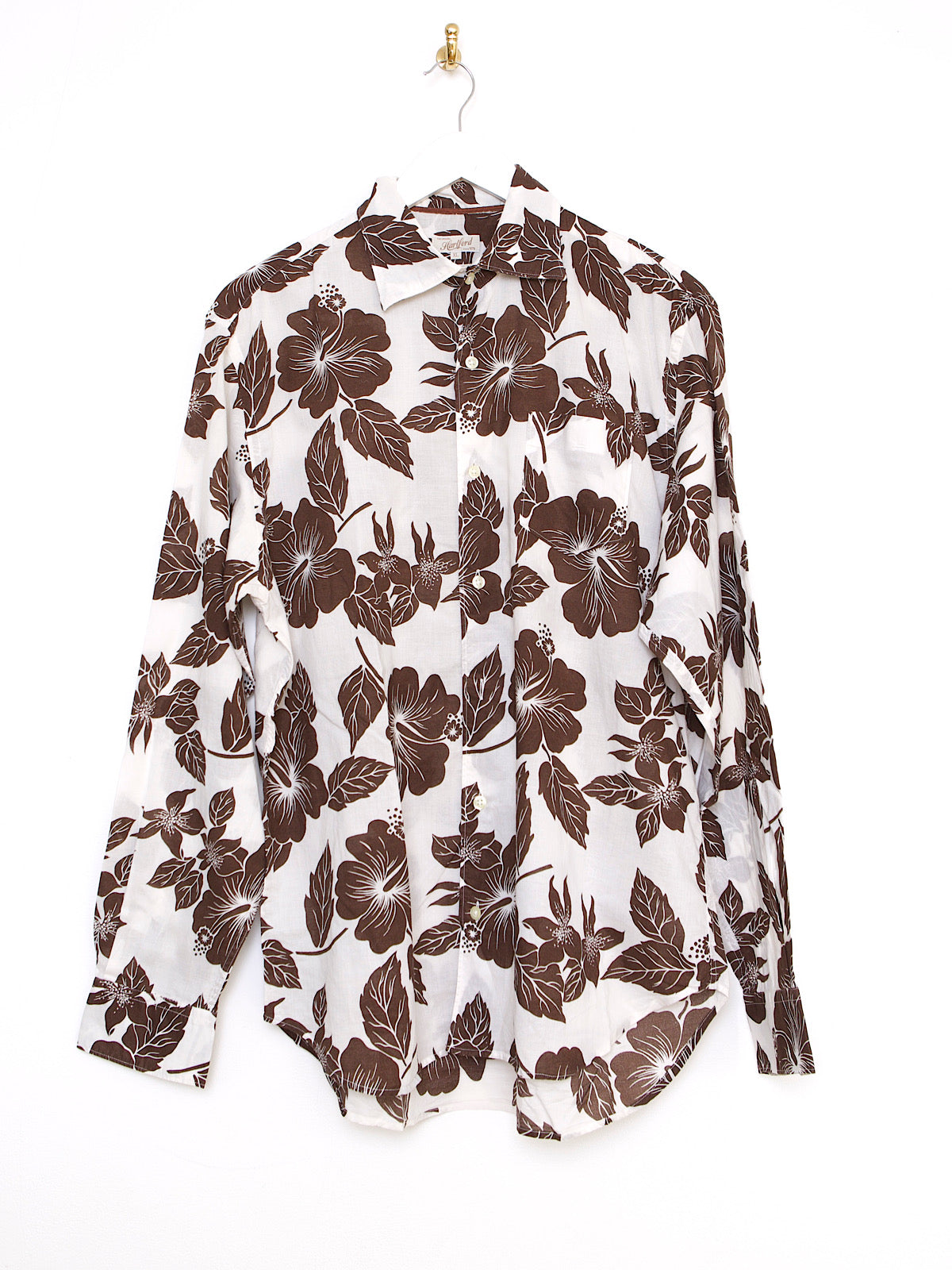 VINTAGE BROWN FLORAL HAWAIIAN SHIRT LONG SLEEVES