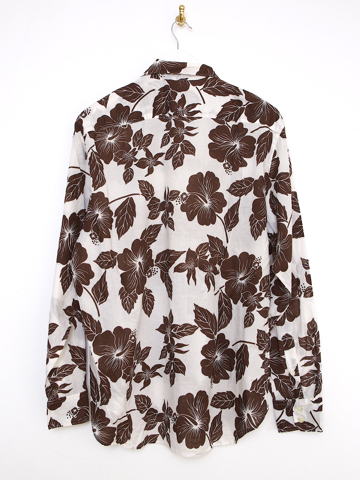VINTAGE BROWN FLORAL HAWAIIAN SHIRT LONG SLEEVES
