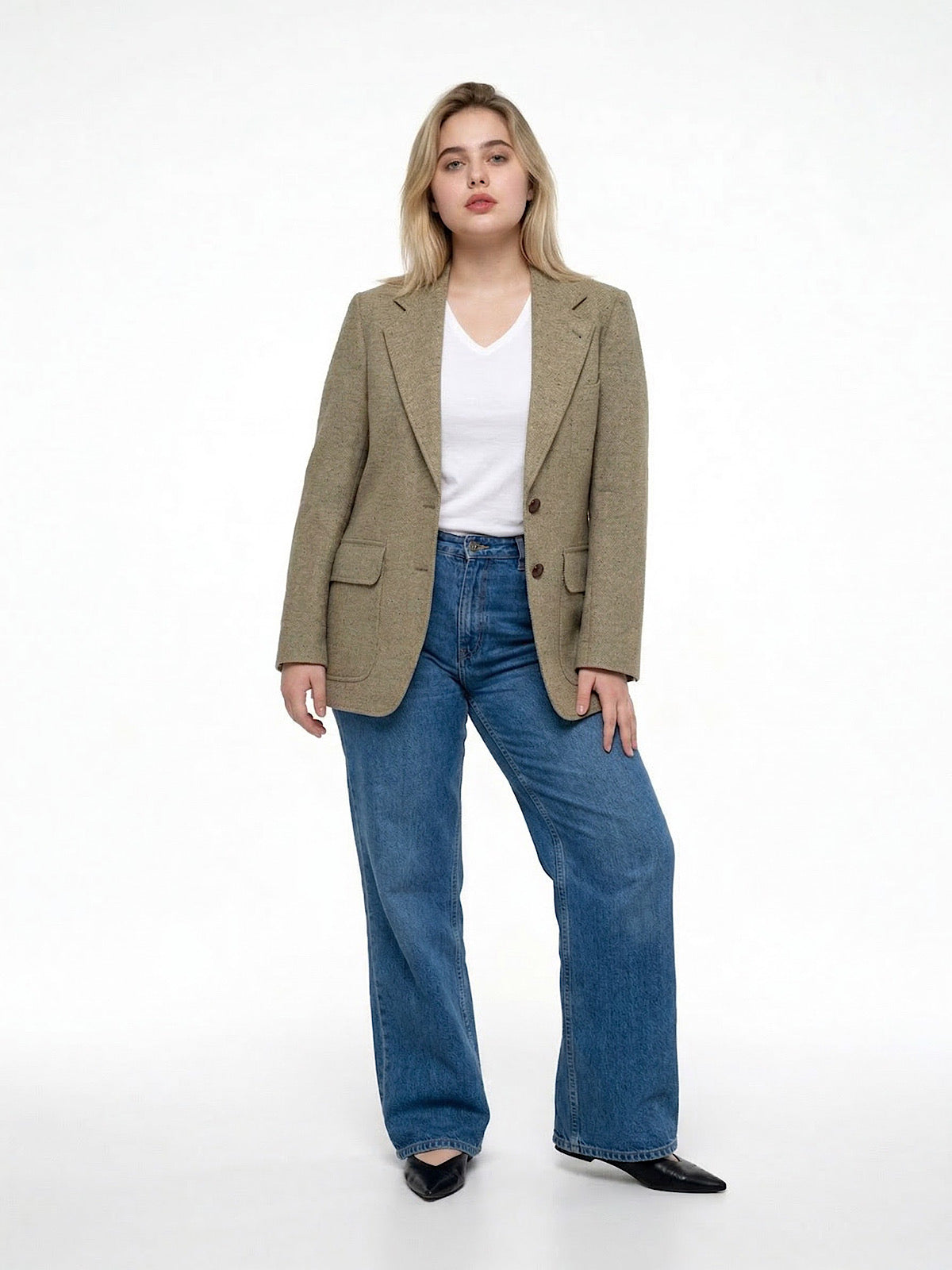 VINTAGE LIGHT GREEN WOOL BLAZER LARGE FRONT POCKETS
