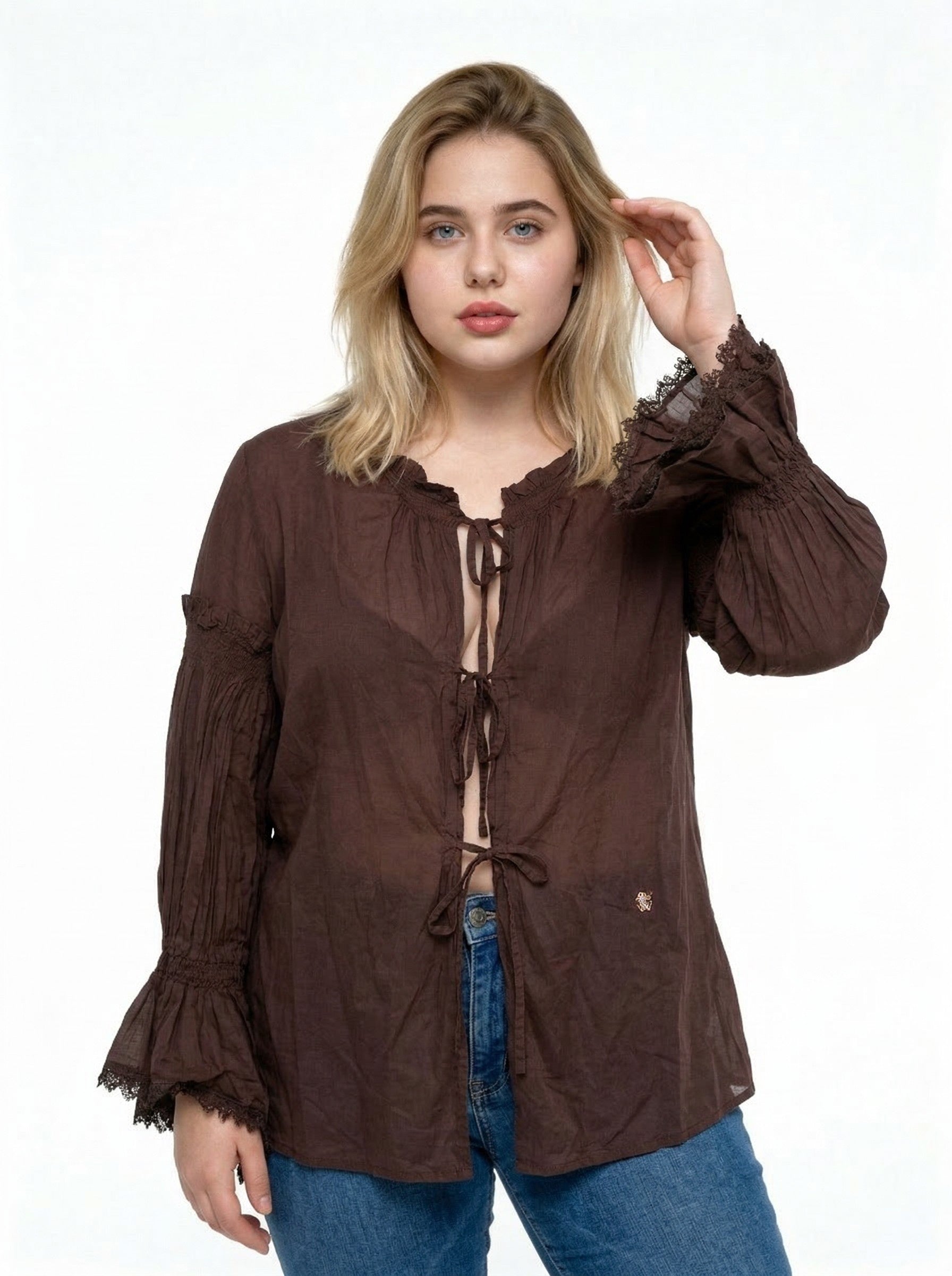 Y2K BROWN COTTON BLOUSE BY ROBERTO CAVALLI