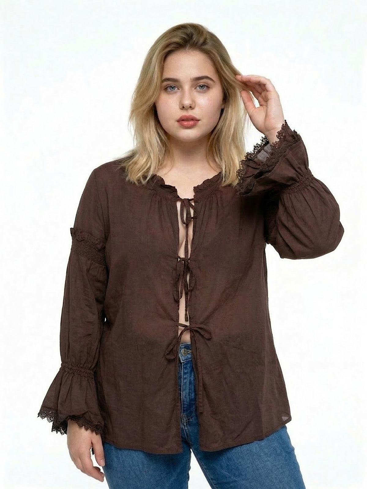 Y2K BROWN COTTON BLOUSE BY ROBERTO CAVALLI