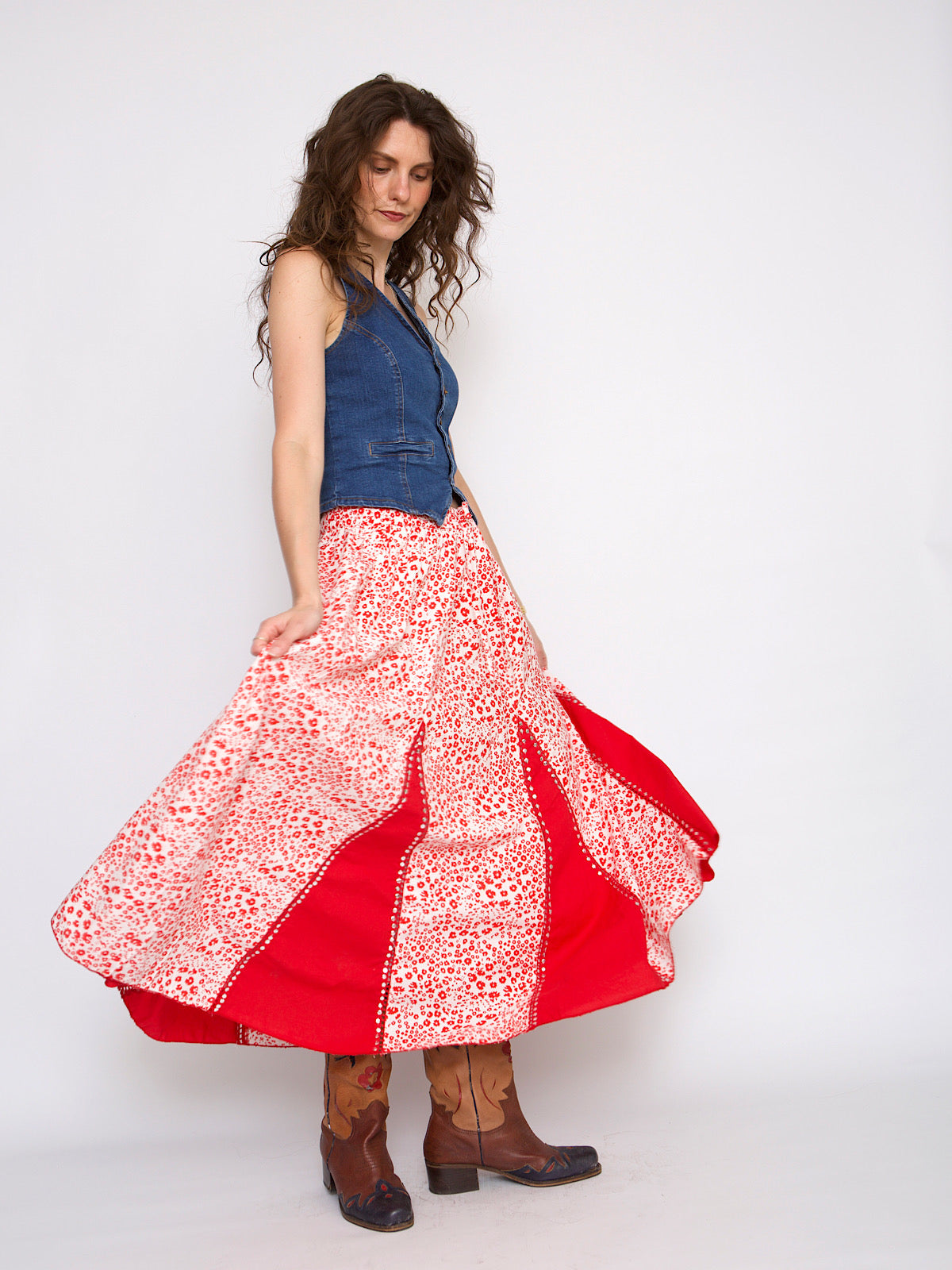 Vintage maxi skirt cotton with silver sequins