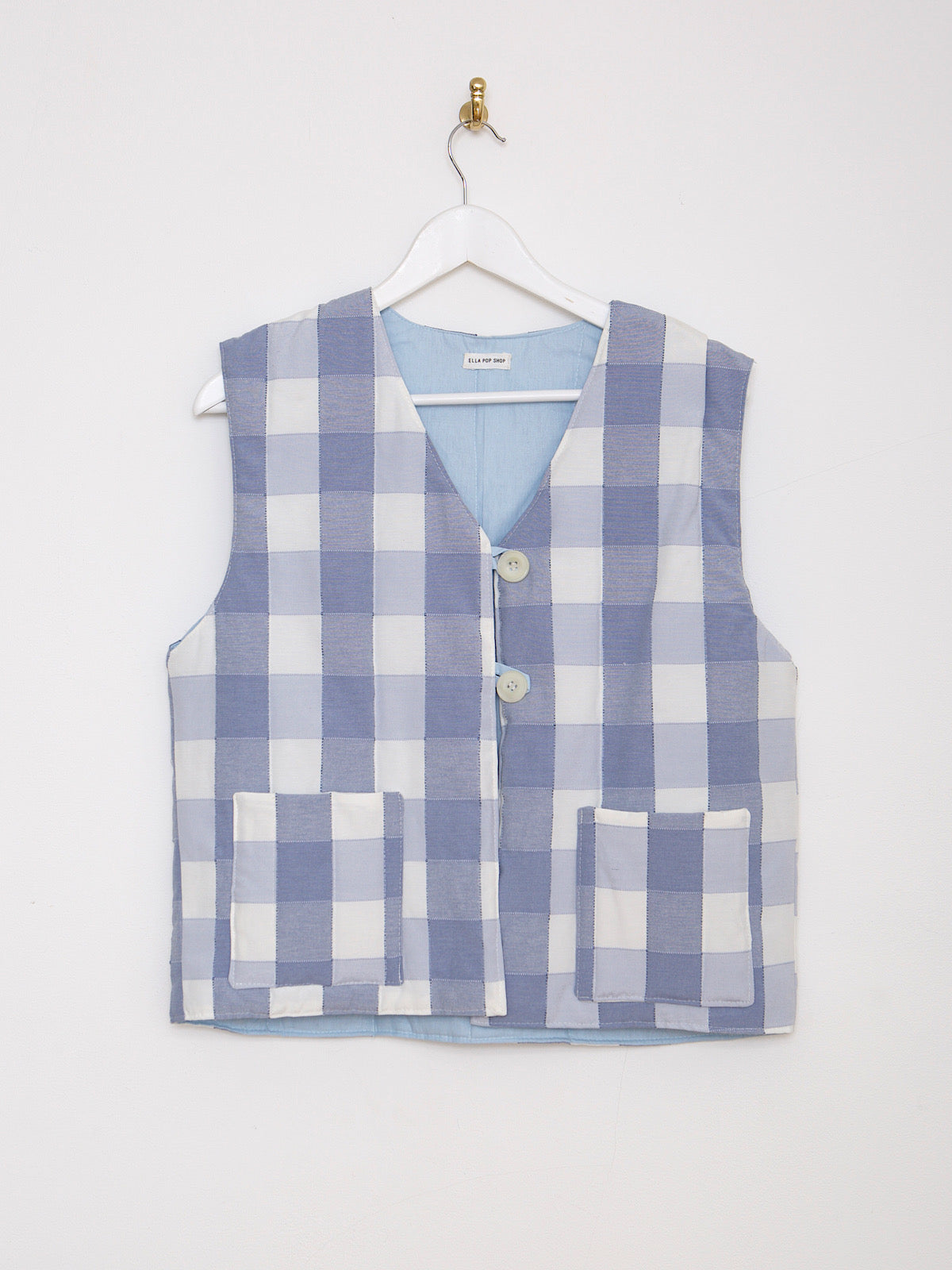 Handcrafted waistcoat checked blue cotton