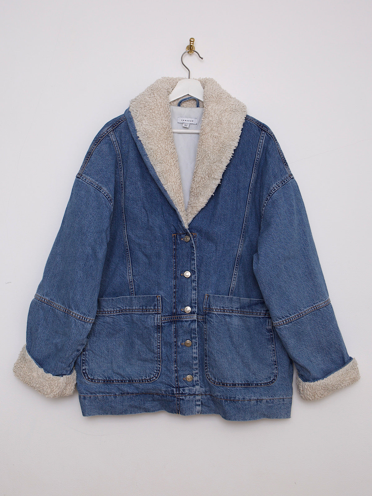 VINTAGE PADDED DENIM JACKET WITH FAUX FUR