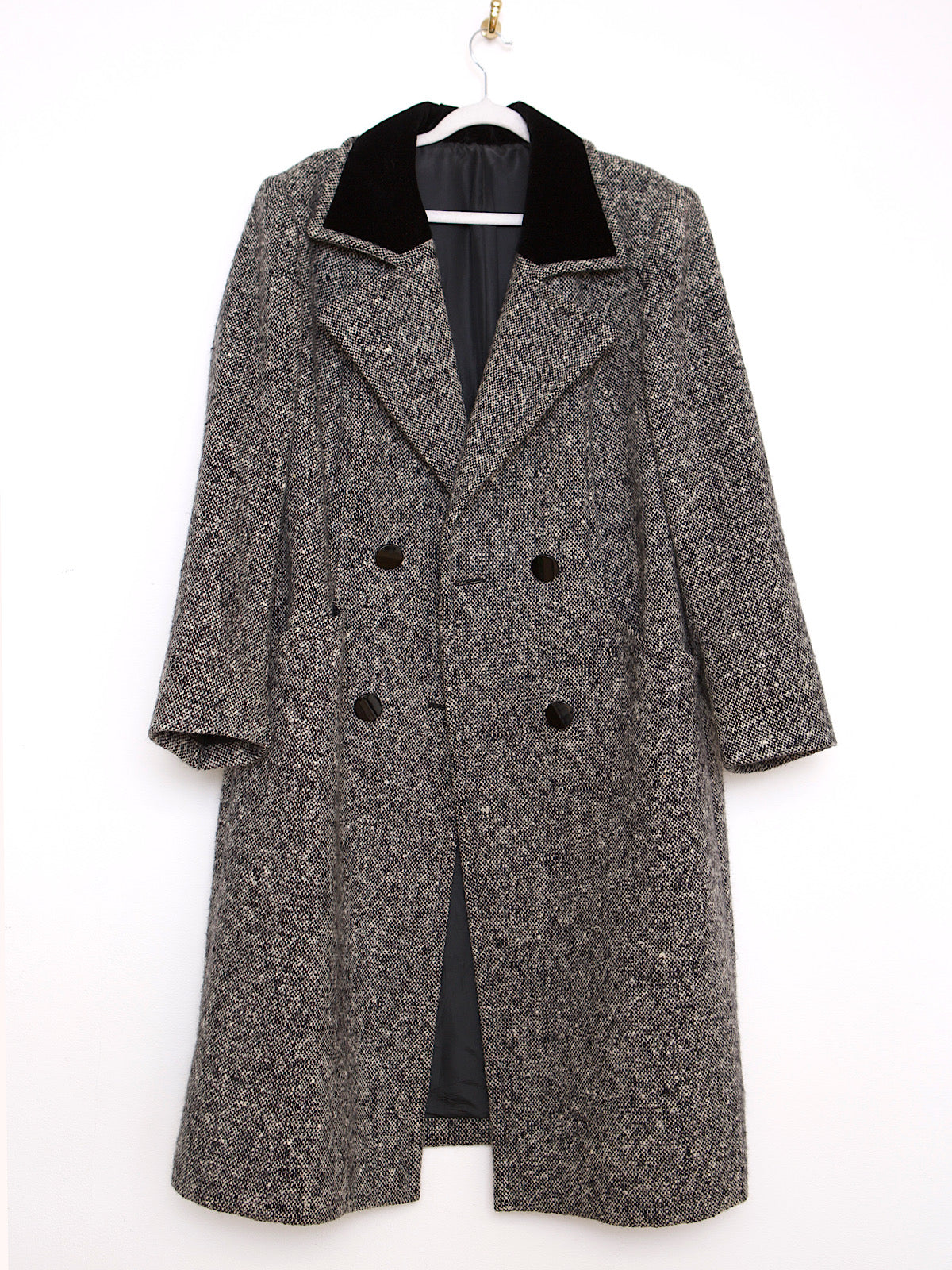 VINTAGE BLACK AND WHITE TWEED COAT DOUBLE BREASTED