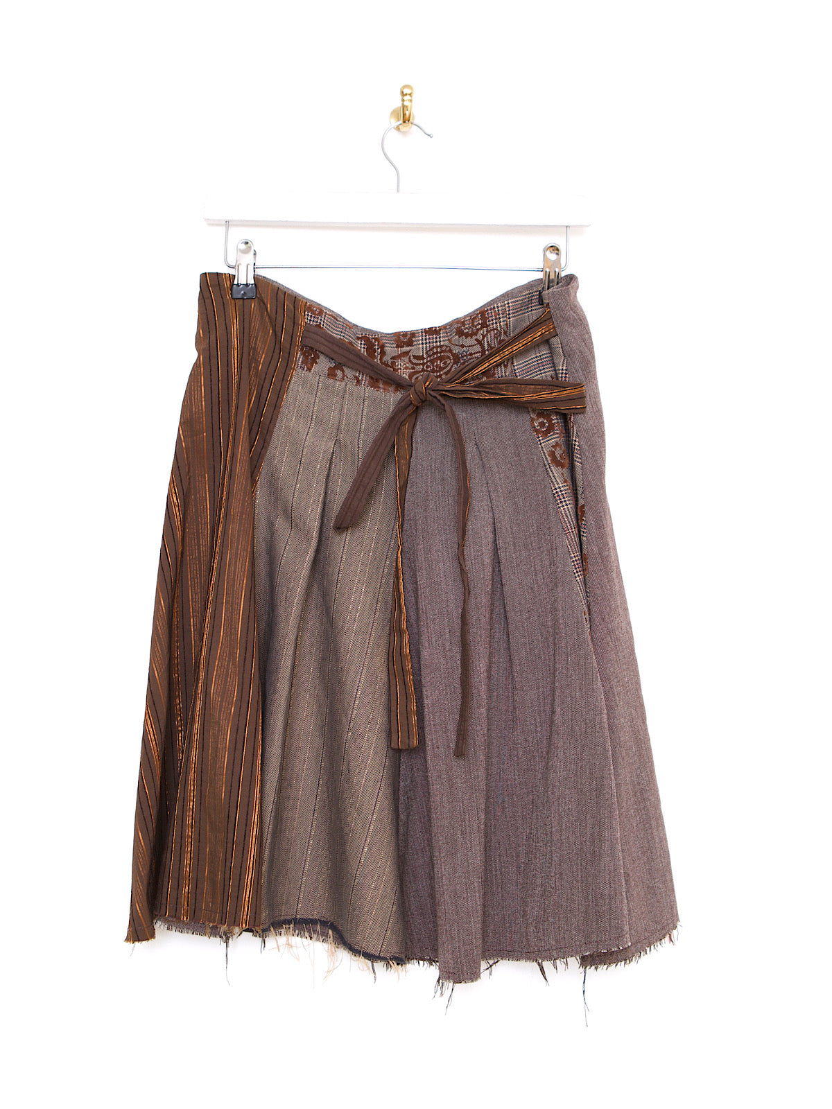 90S MINI SKIRT BROWN MIXED FABRICS WITH BELT