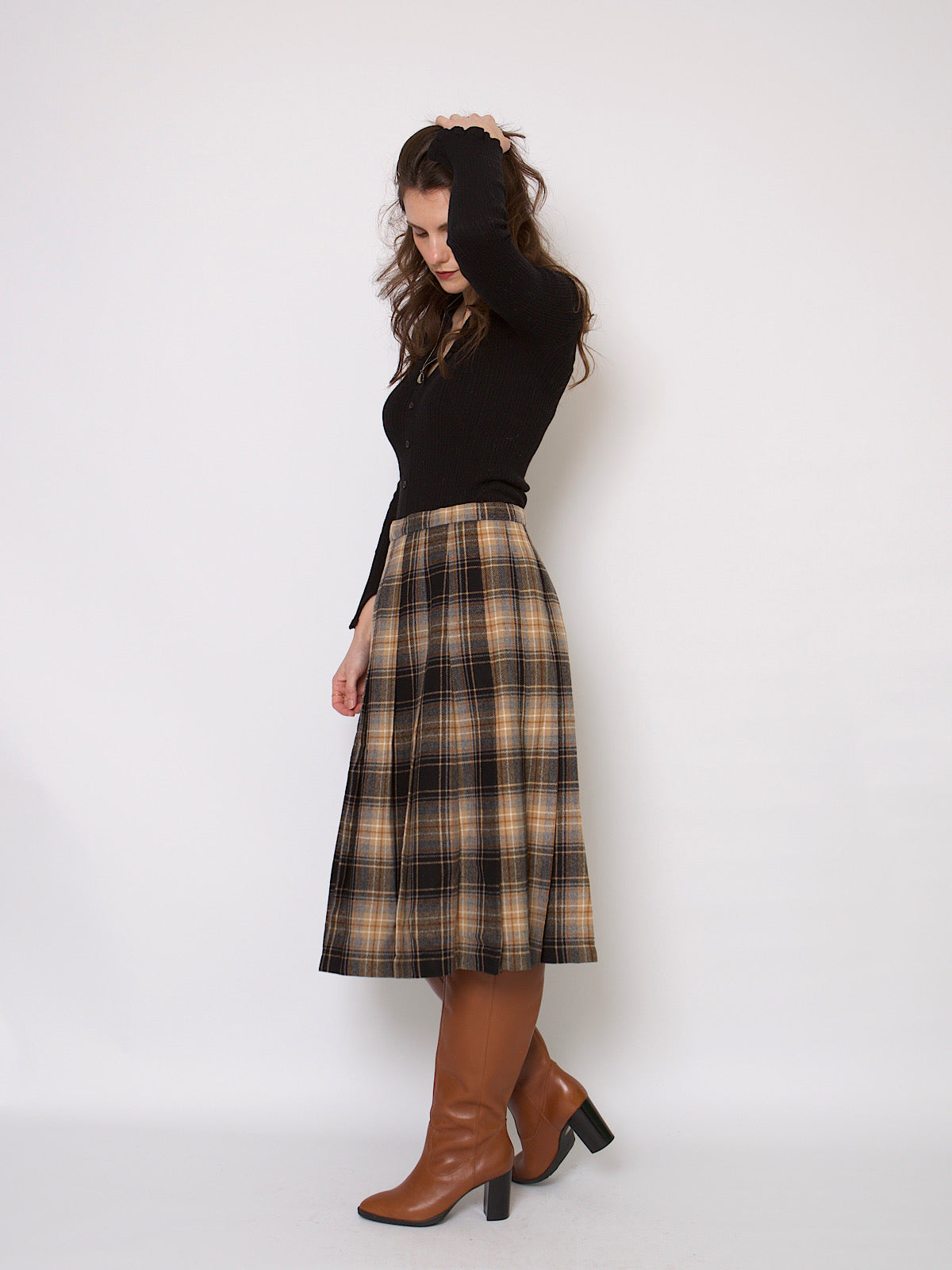 60s VINTAGE WOOL TARTAN PLEATED SKIRT