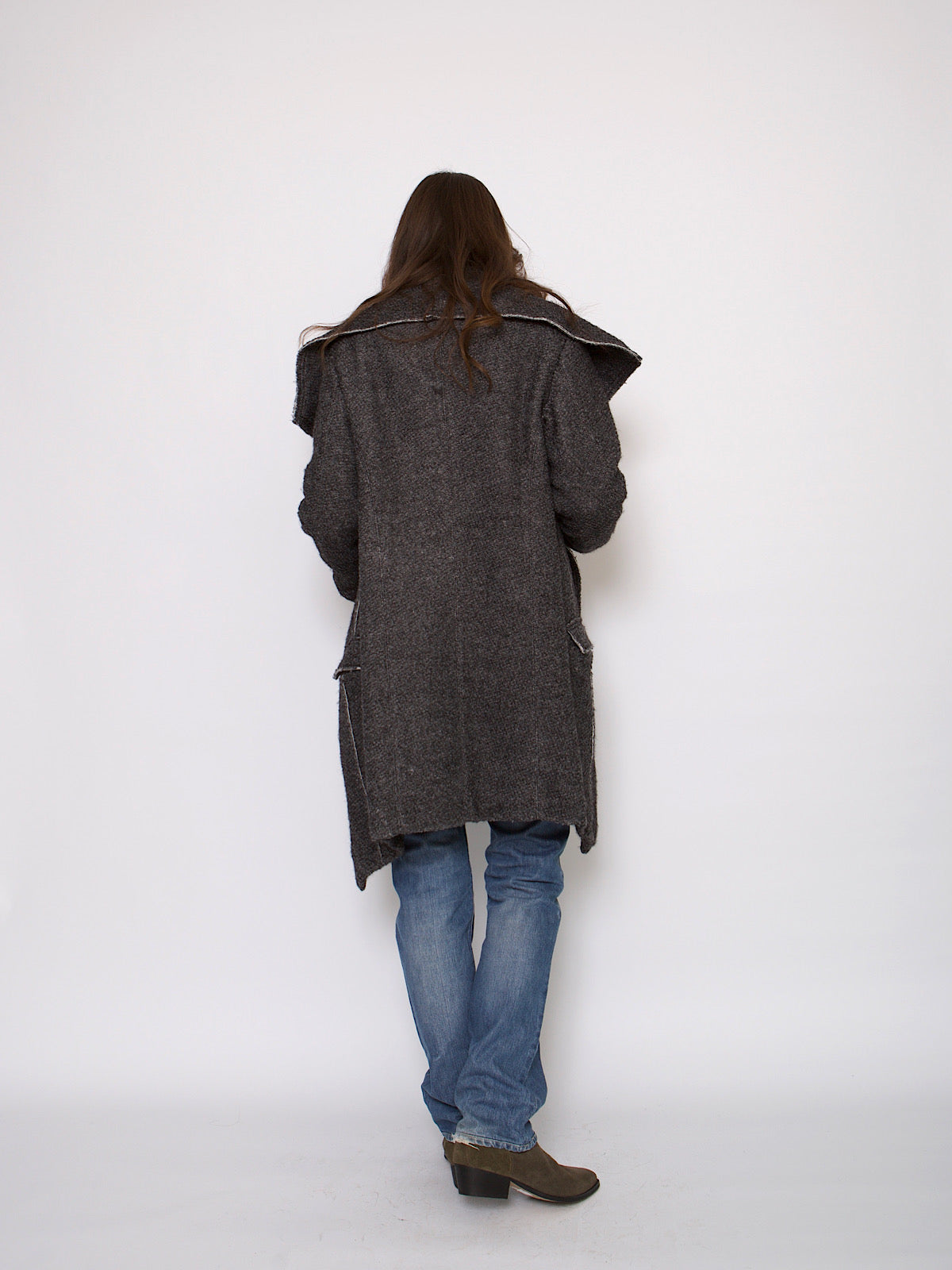Y2K vintage grey coat oversized collar mid length