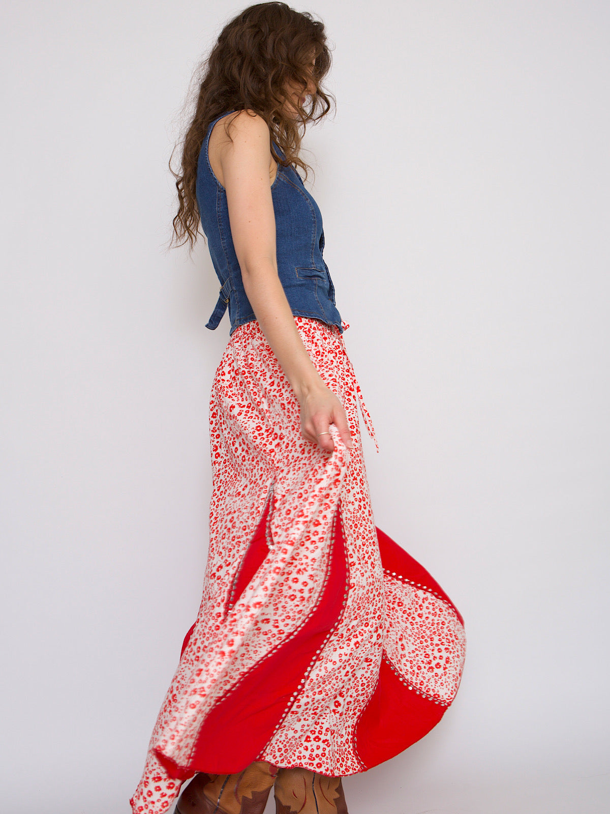 Vintage maxi skirt cotton with silver sequins