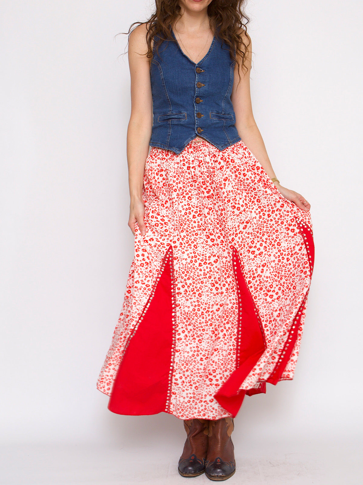 Vintage maxi skirt cotton with silver sequins