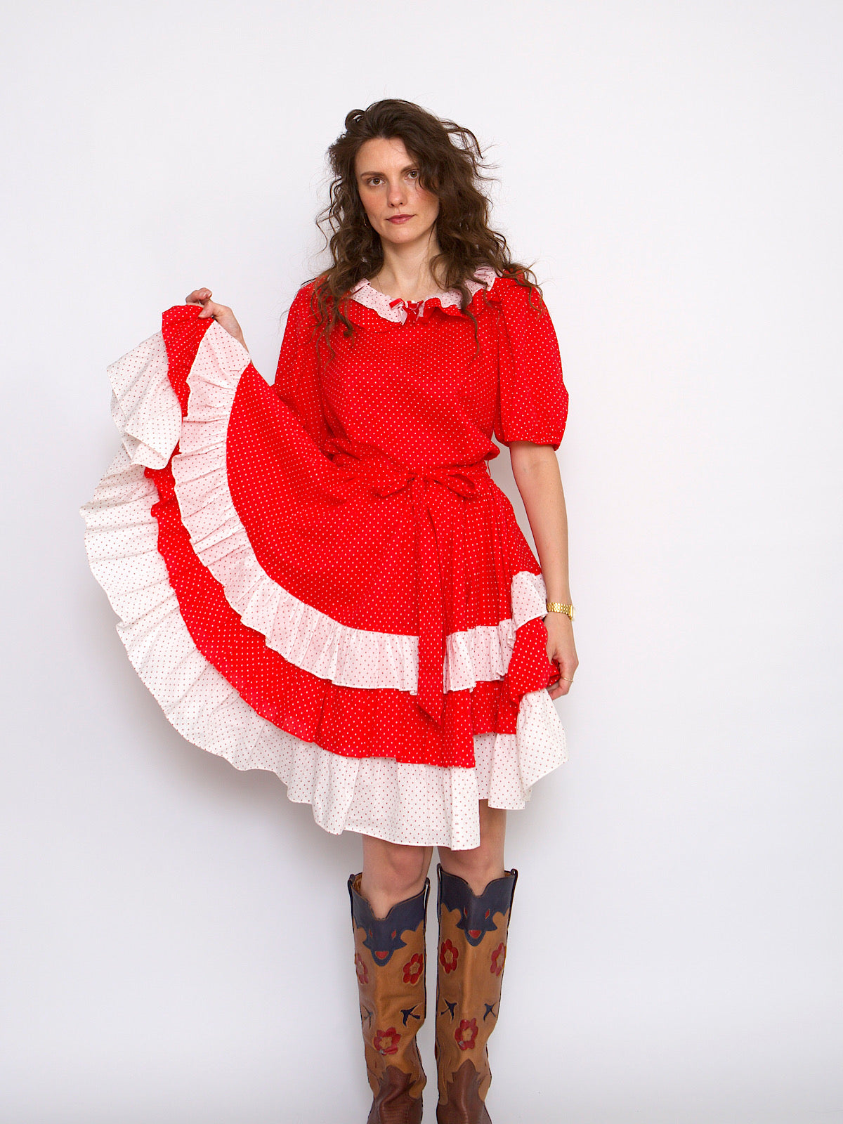 50s Vintage pinup red polka dot dress