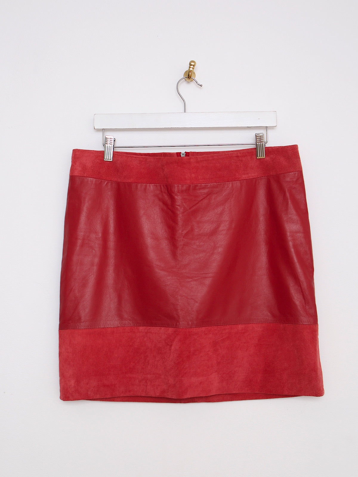 Vintage red leather and suede mini skirt