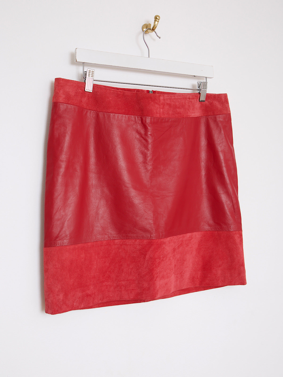 Vintage red leather and suede mini skirt