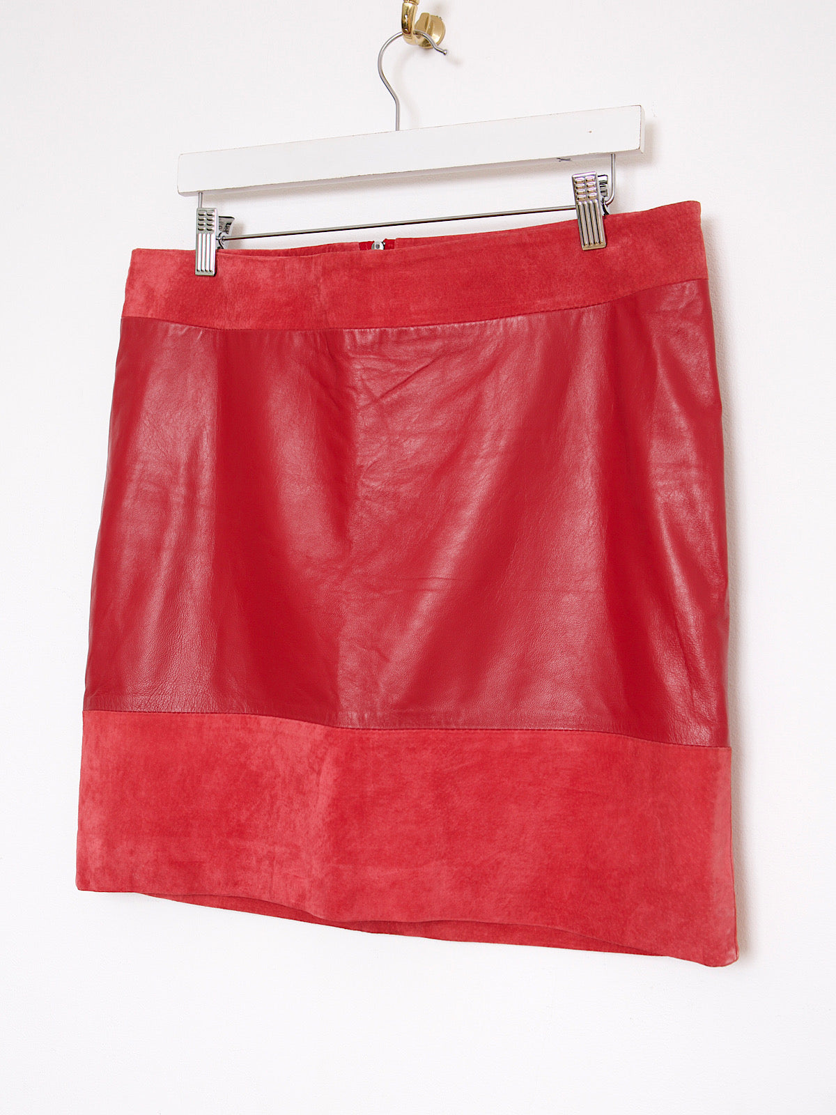 Vintage red leather and suede mini skirt
