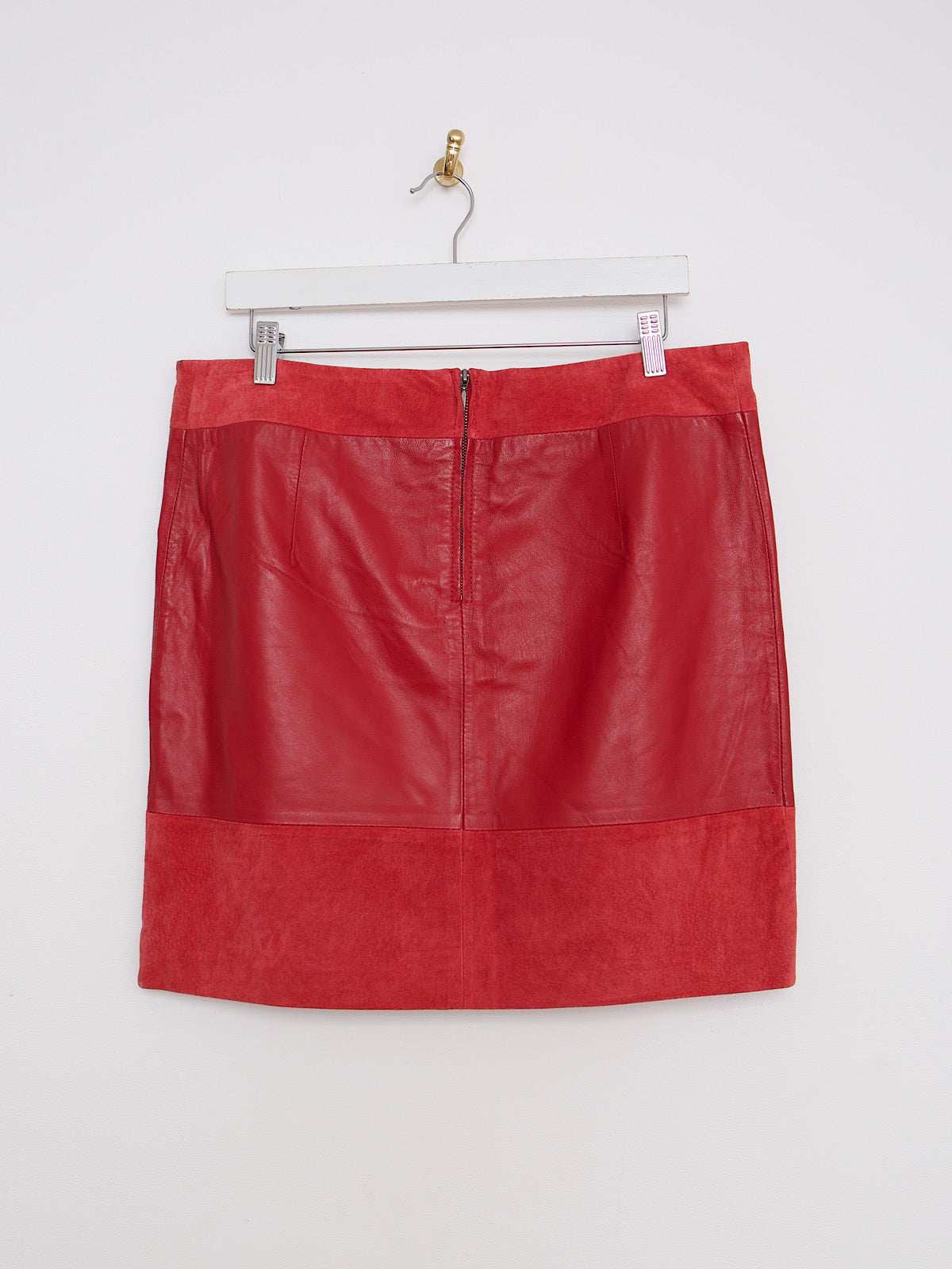 Vintage red leather and suede mini skirt