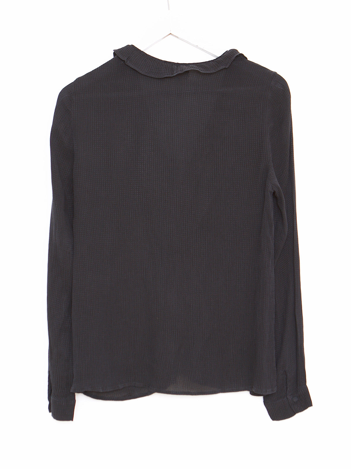 Pure silk black shirt with frills by Cezane