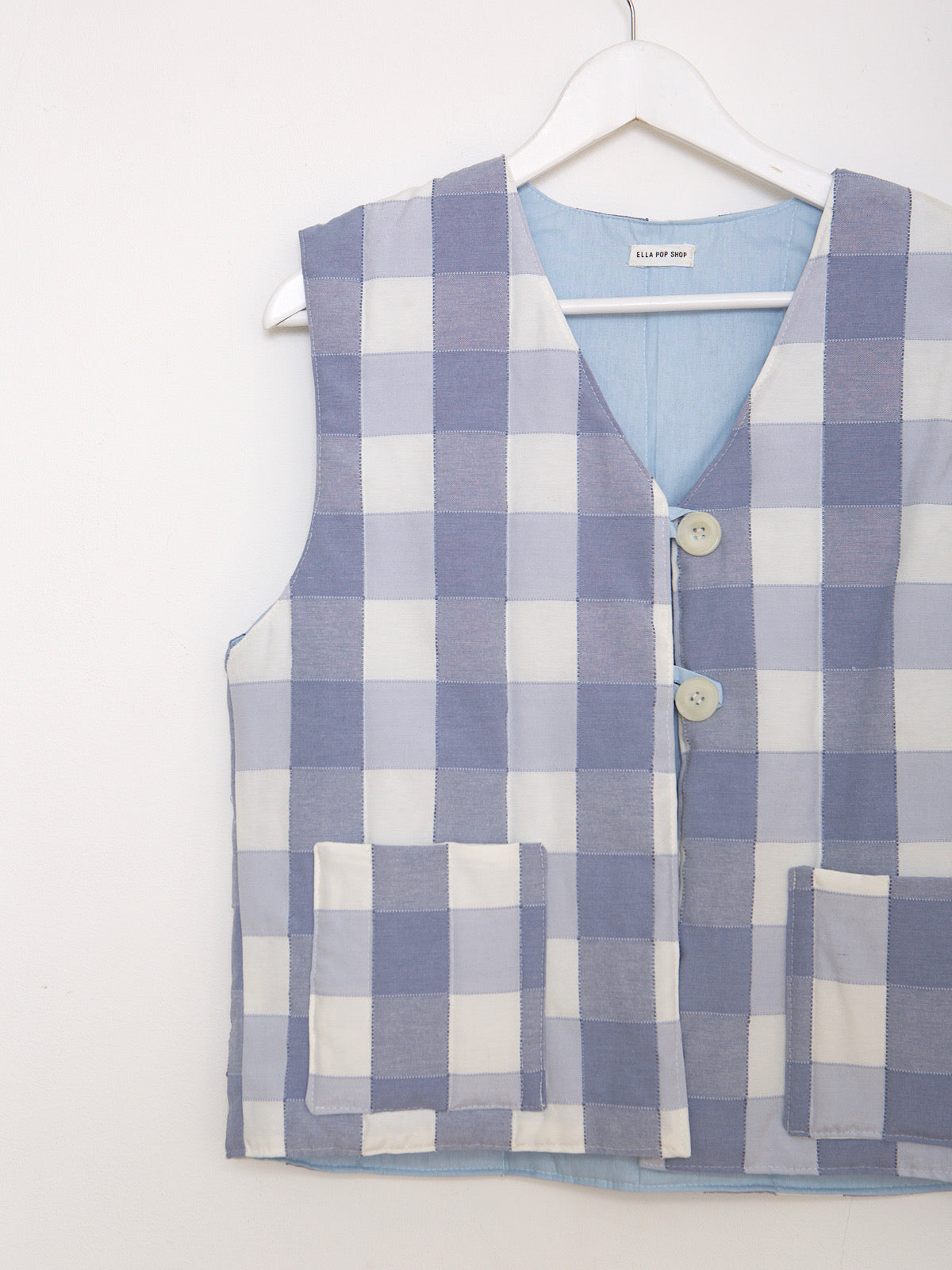 Handcrafted waistcoat checked blue cotton