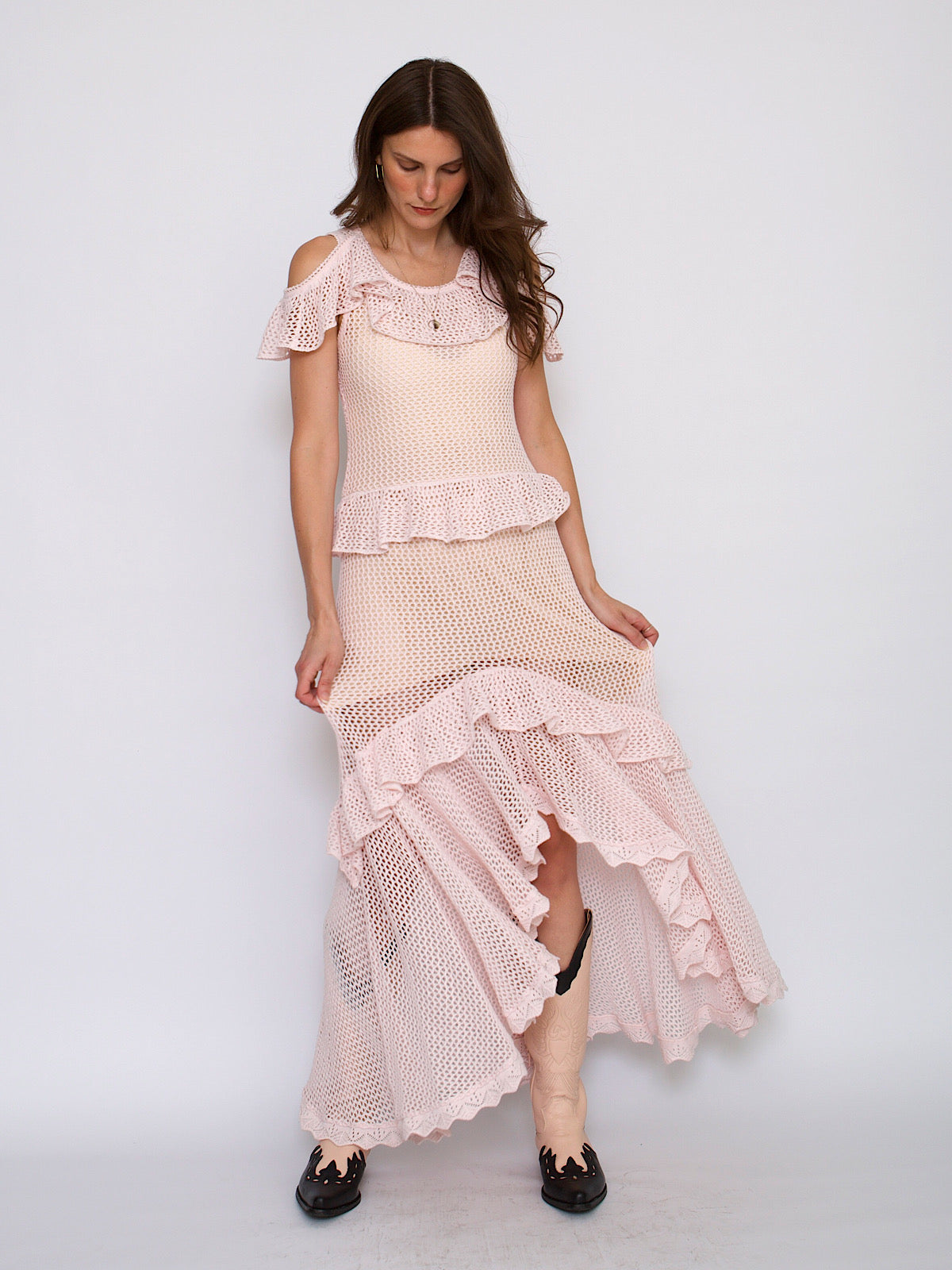 Crochet summer dress pastel pink by Cecilia Prado