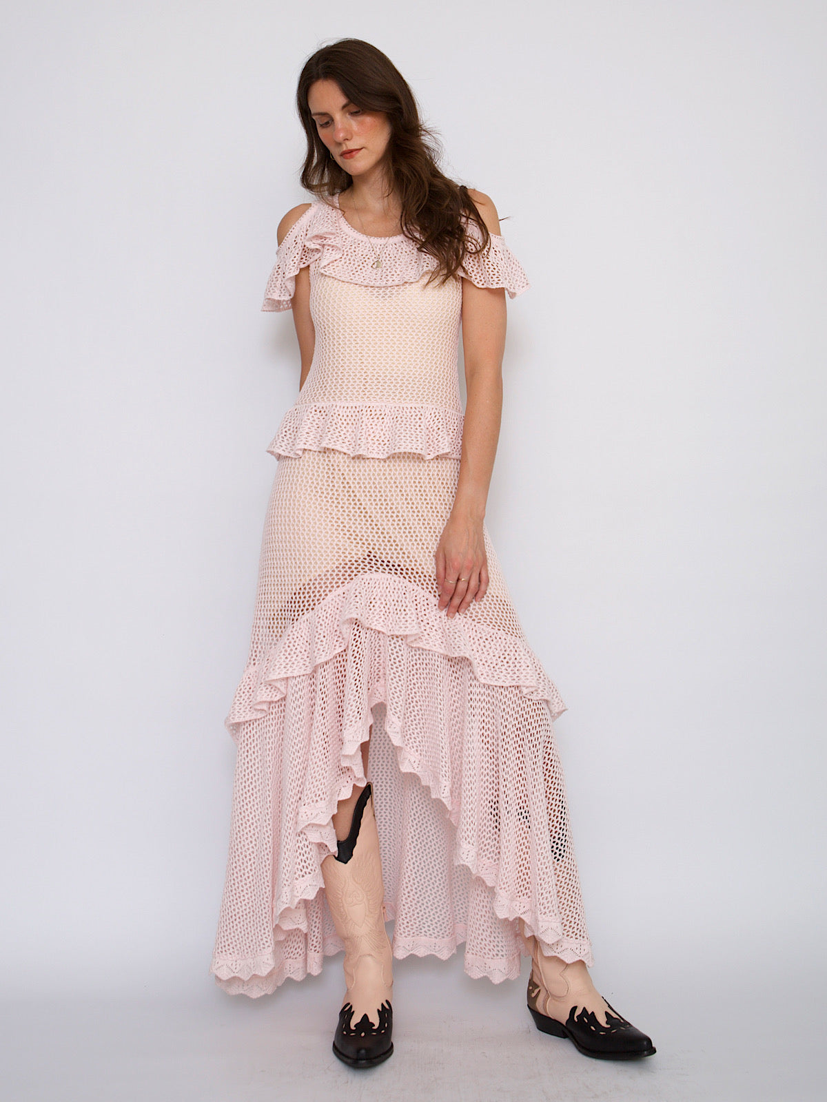Crochet summer dress pastel pink by Cecilia Prado