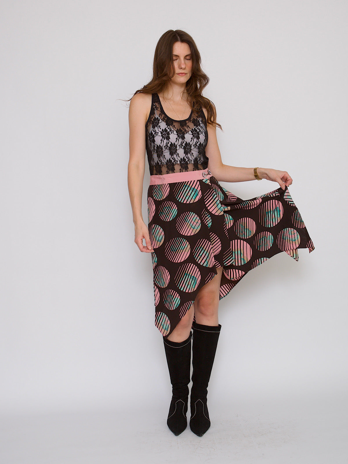 Vintage asymmetrical silk skirt by Ted Baker