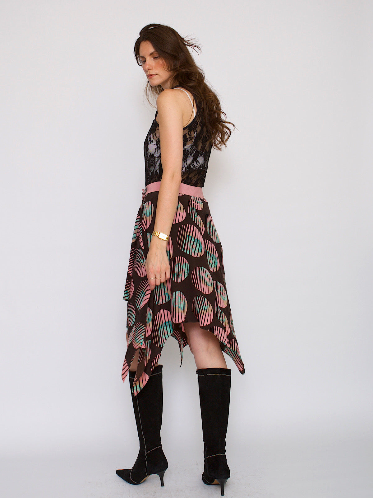 Vintage asymmetrical silk skirt by Ted Baker