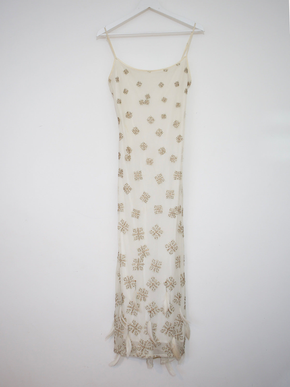Vintage Karen Millen winter party dress beaded snow flakes