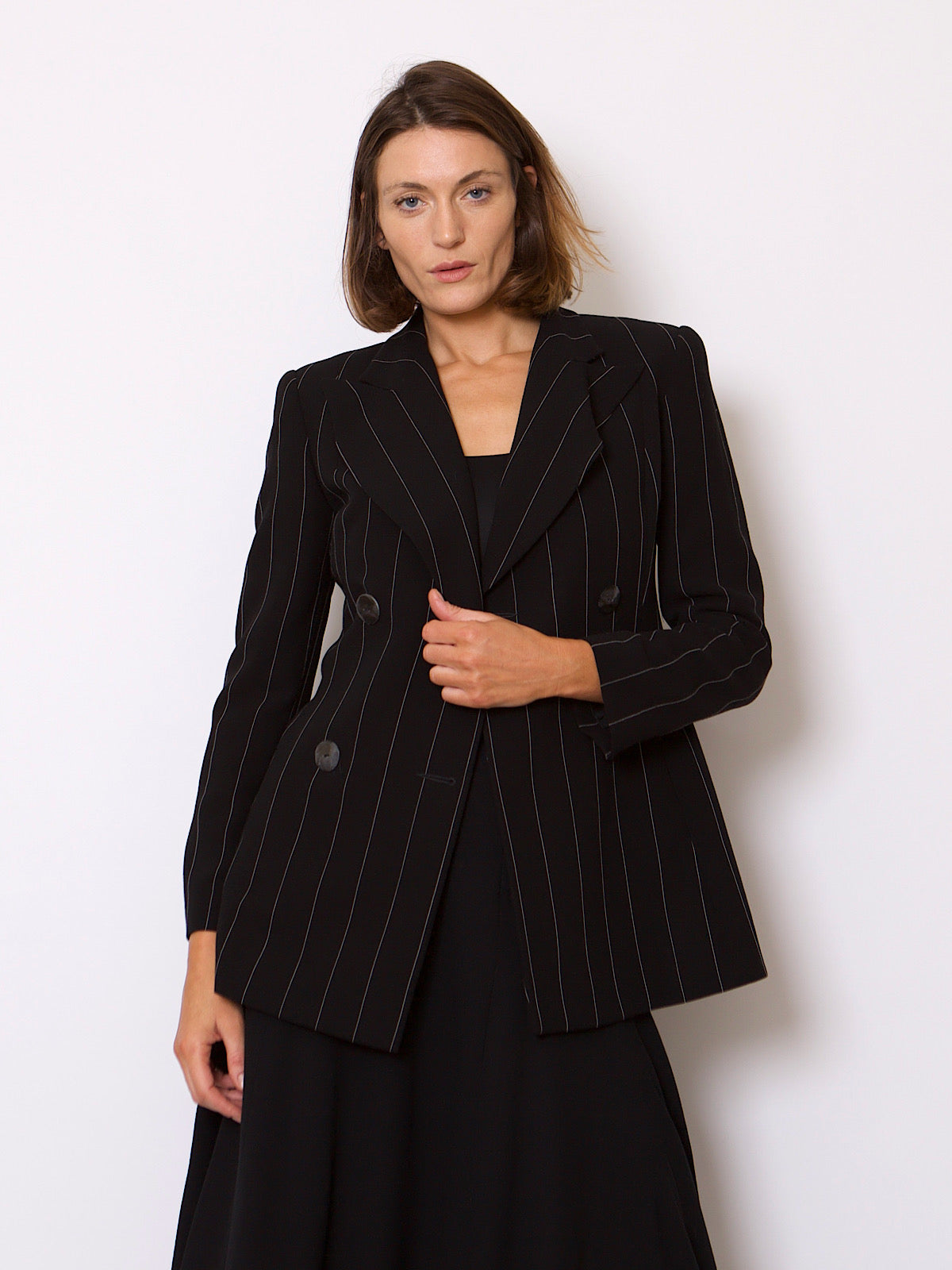 90s VINTAGE PINSTRIPE BLAZER BLACK & WHITE