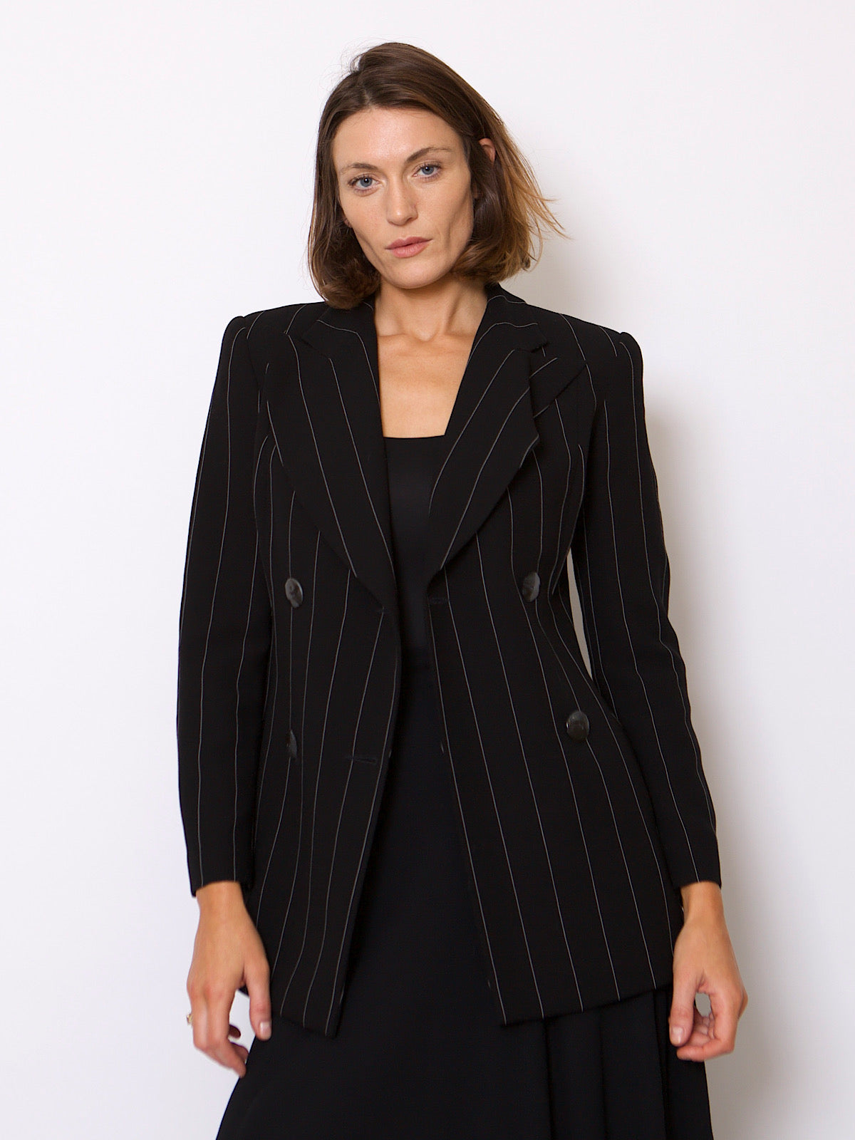 90s VINTAGE PINSTRIPE BLAZER BLACK & WHITE
