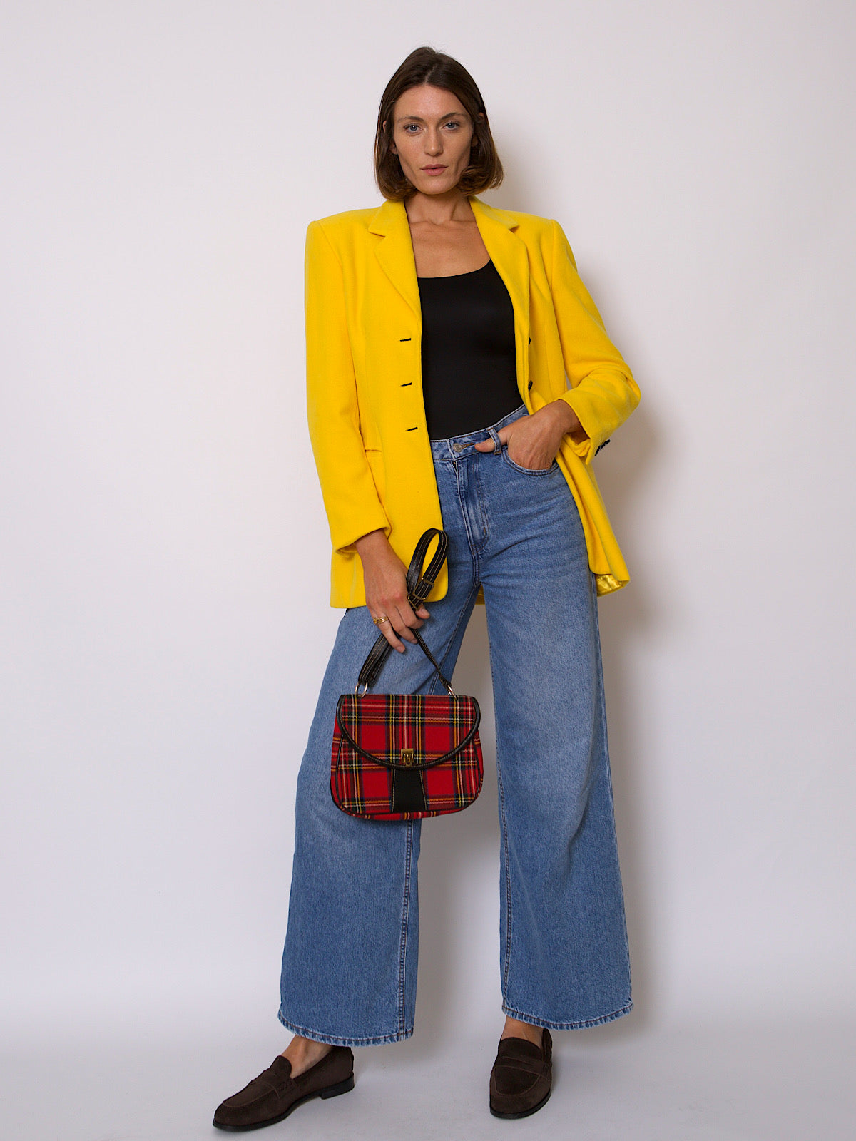 90s VINTAGE ESCADA WOOL YELLOW BLAZER SINGLE BREASTED