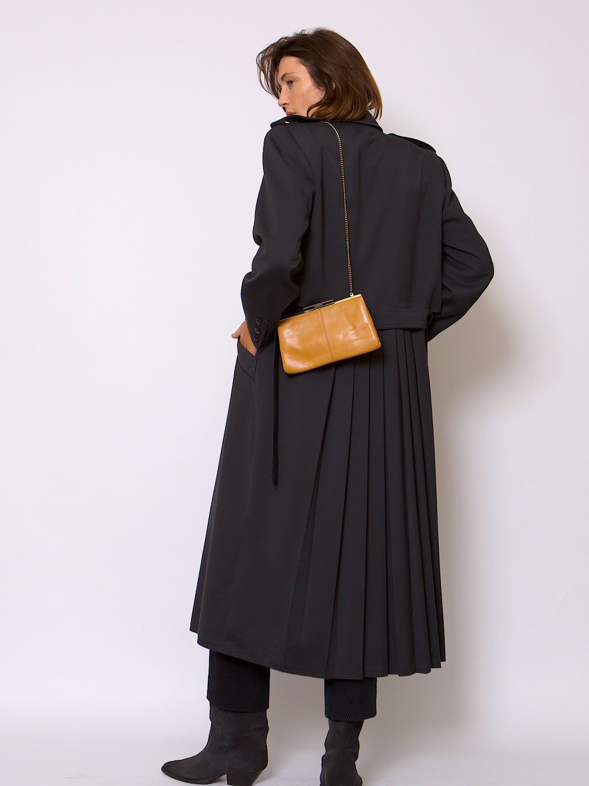 VINTAGE GREY TRENCH PLEATED AT THE BACK BY WALLIS
