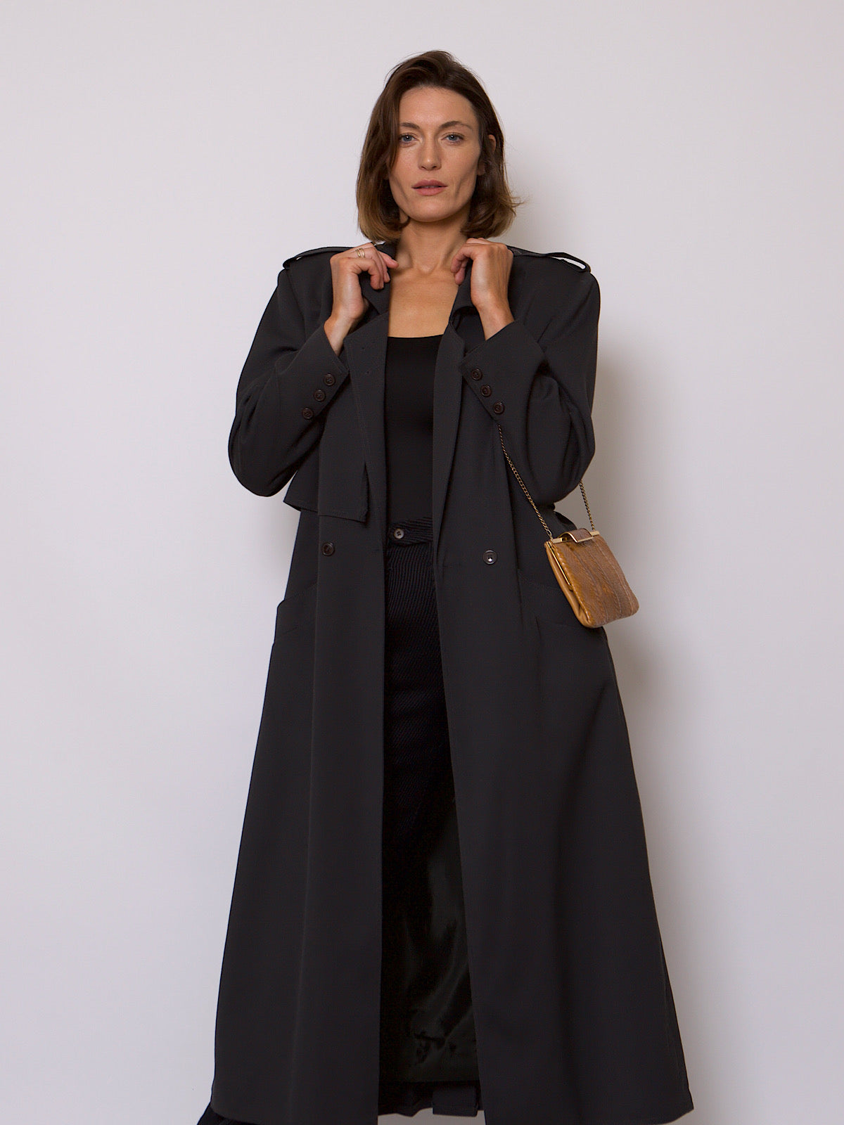 VINTAGE GREY TRENCH PLEATED AT THE BACK BY WALLIS