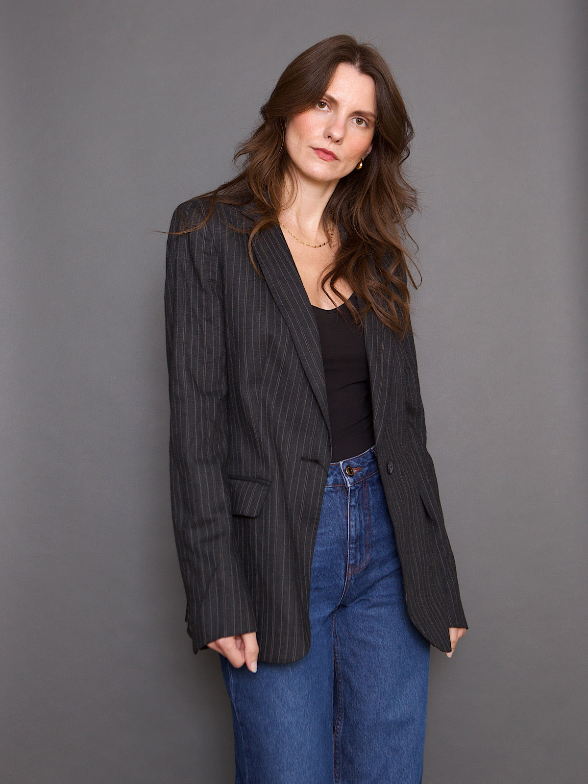 DOLCE & GABBANA GREY PINSTRIPE BLAZER