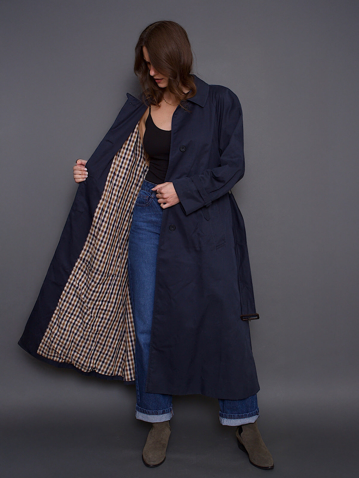 VINTAGE AQUASCUTUM NAVY TRENCH