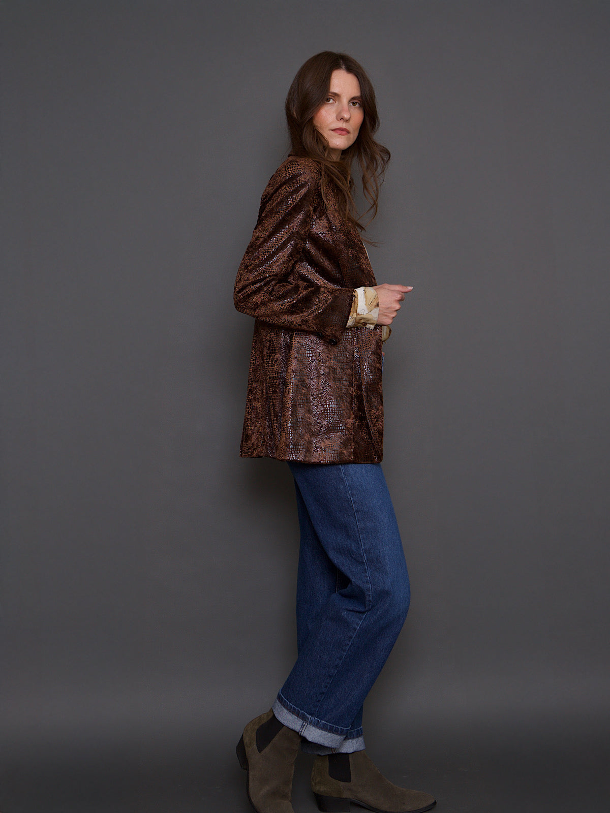 90S VINTAGE FAUX SNAKE BLAZER SINGLE BREASTED