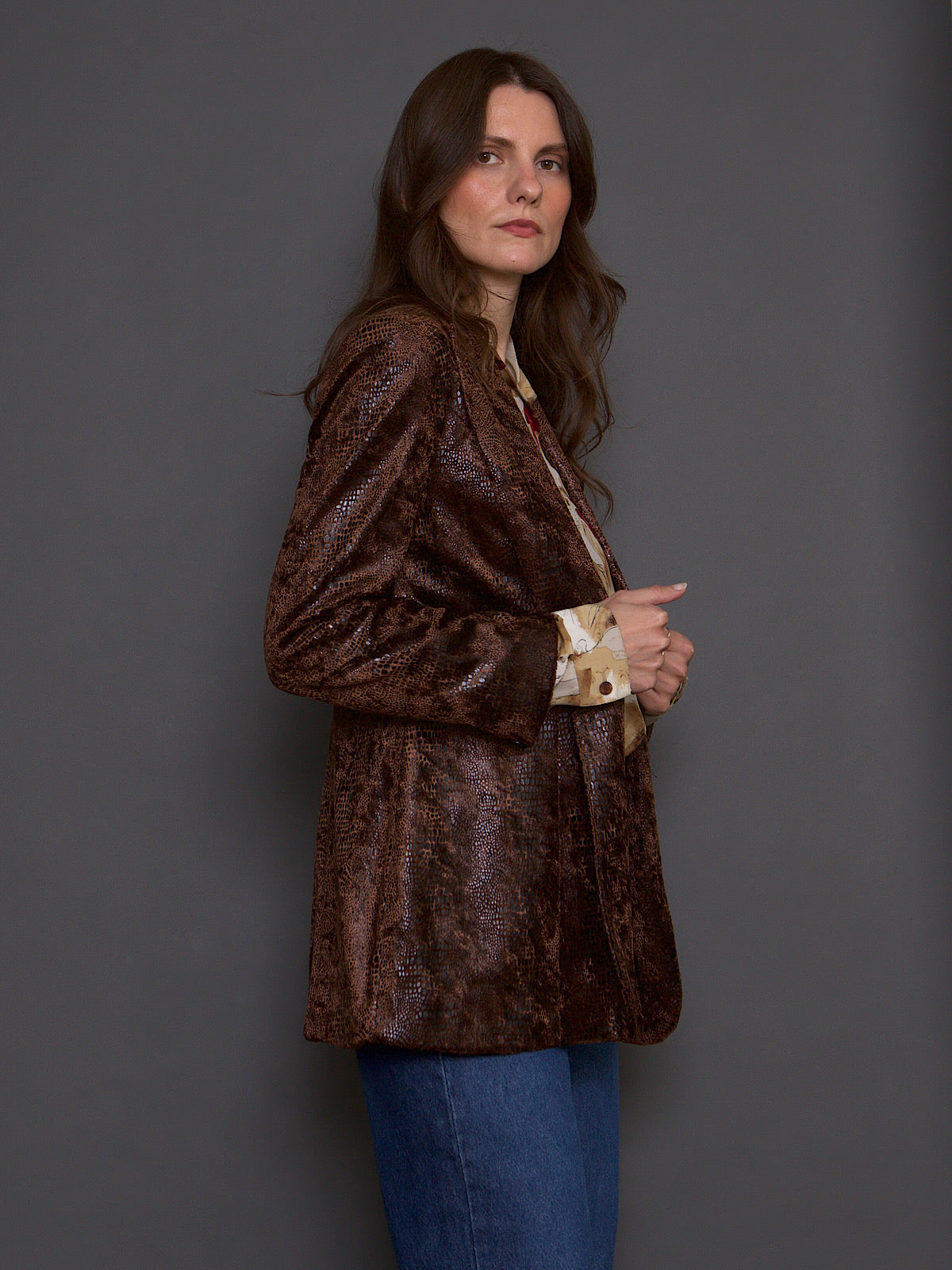 90S VINTAGE FAUX SNAKE BLAZER SINGLE BREASTED