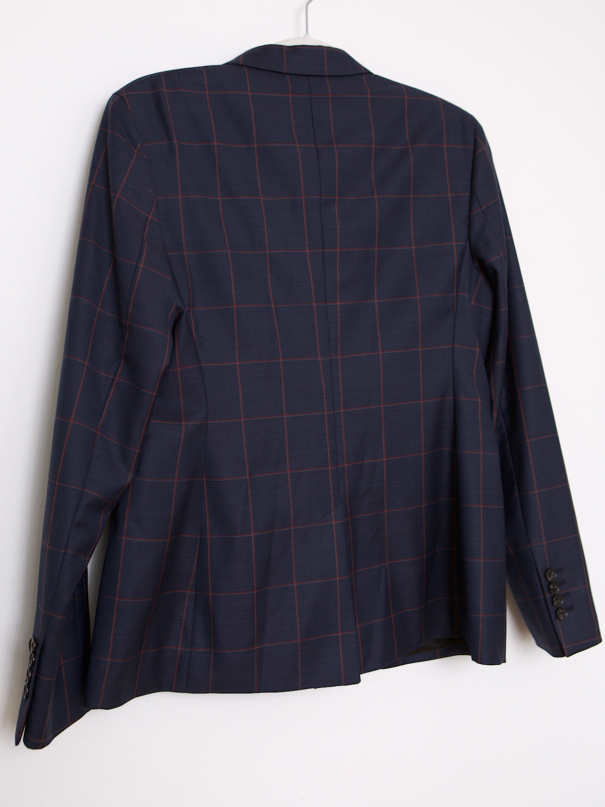 PAUL SMITH NAVY SINGLE BREASTED BLAZER FINE RED TARTAN