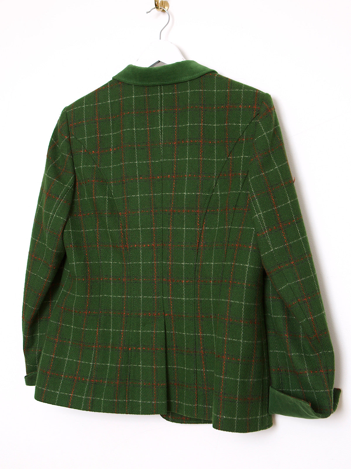 GREEN TARTAN BLAZER VELVET COLLAR