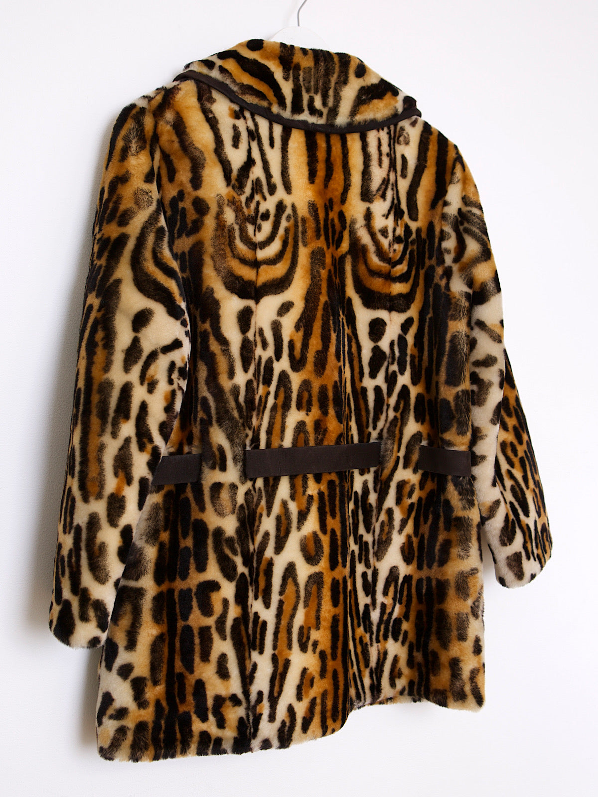 60S VINTAGE FAUX FUR LEOPARD WINTER BELTED COAT