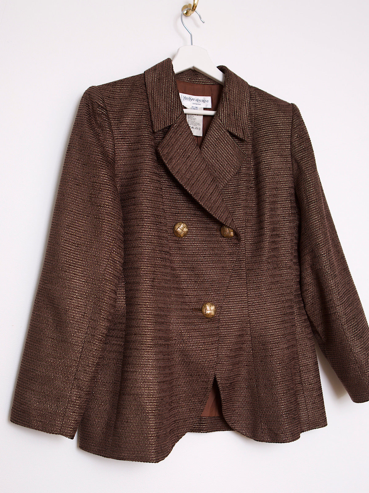 90S VINTAGE YVES SAINT LAURENT BROWN VELVET WITH GOLD BLAZER
