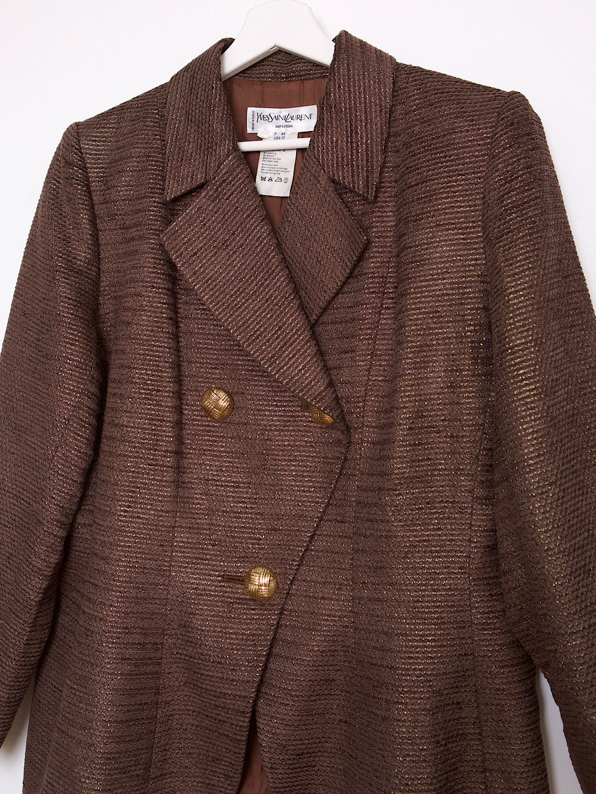 90S VINTAGE YVES SAINT LAURENT BROWN VELVET WITH GOLD BLAZER