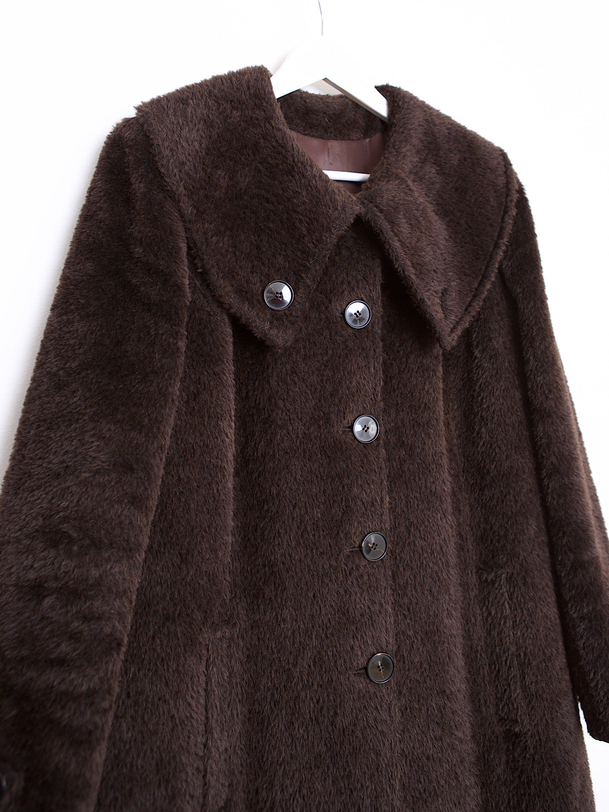 VINTAGE  ALPACA & LAMA WOOL WINTER COAT BROWN WITH LARGE COLLAR