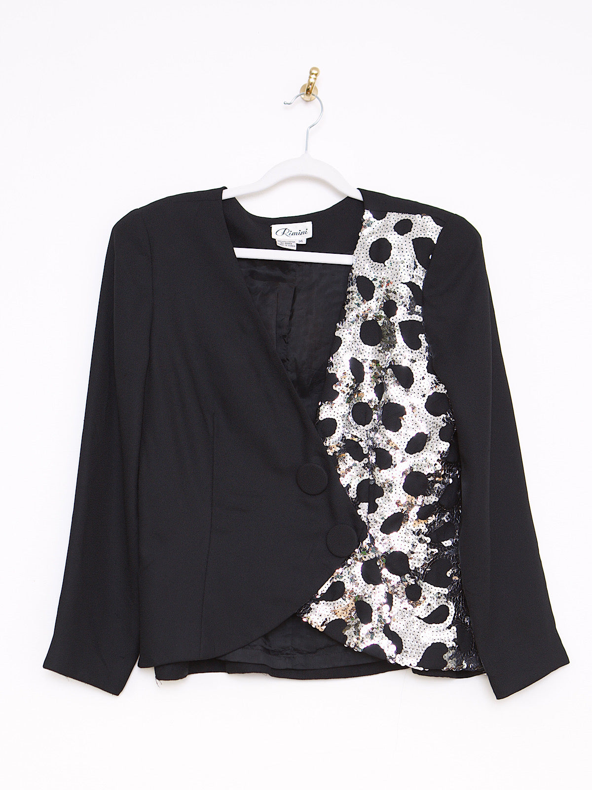VINTAGE BLACK SILVER SEQUINS FITTED BLAZER
