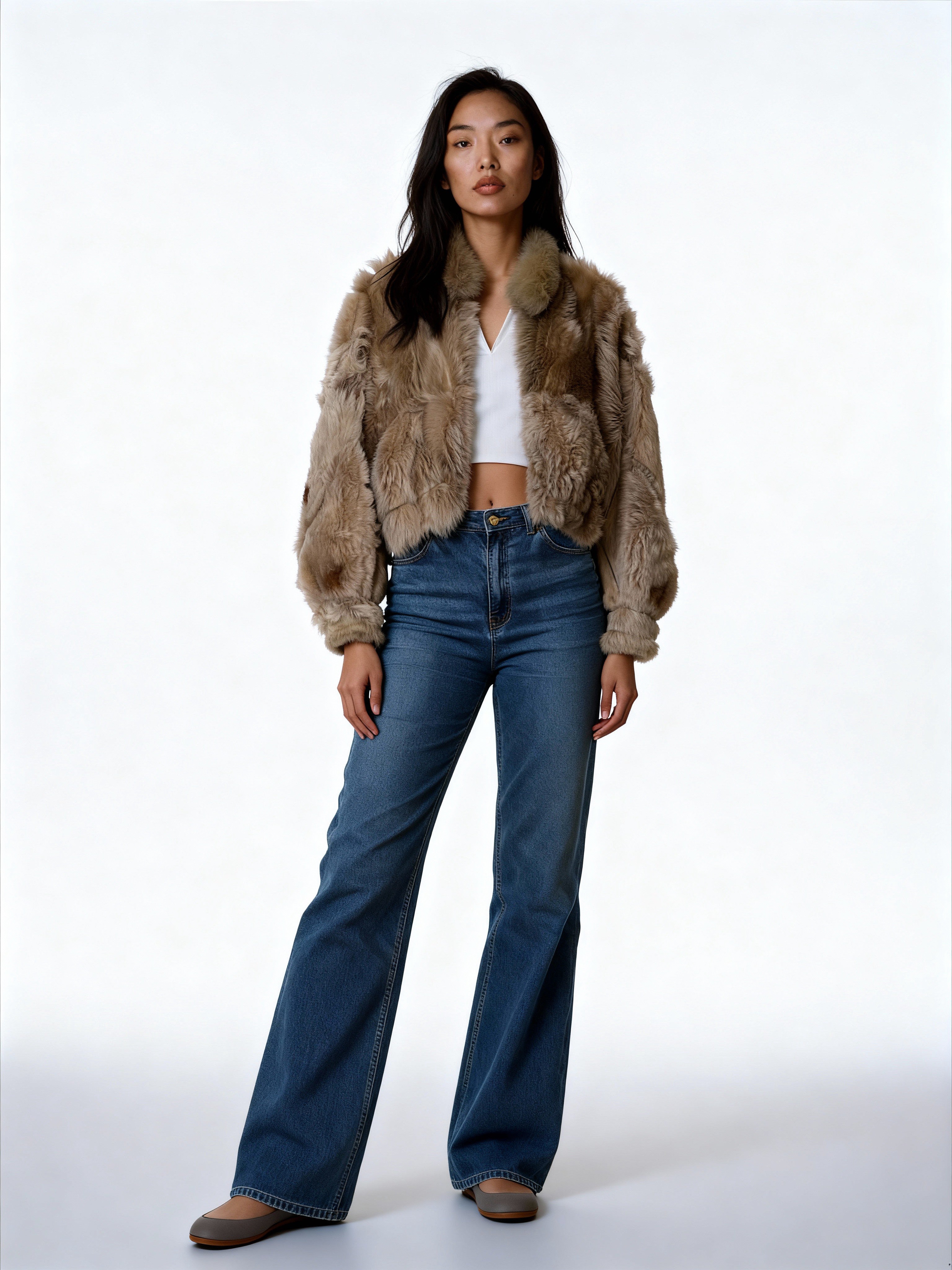 Vintage sheepskin cropped and reversible beige