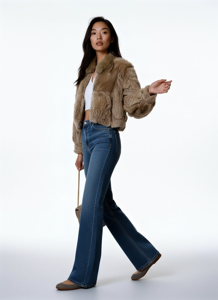 Vintage sheepskin cropped and reversible beige